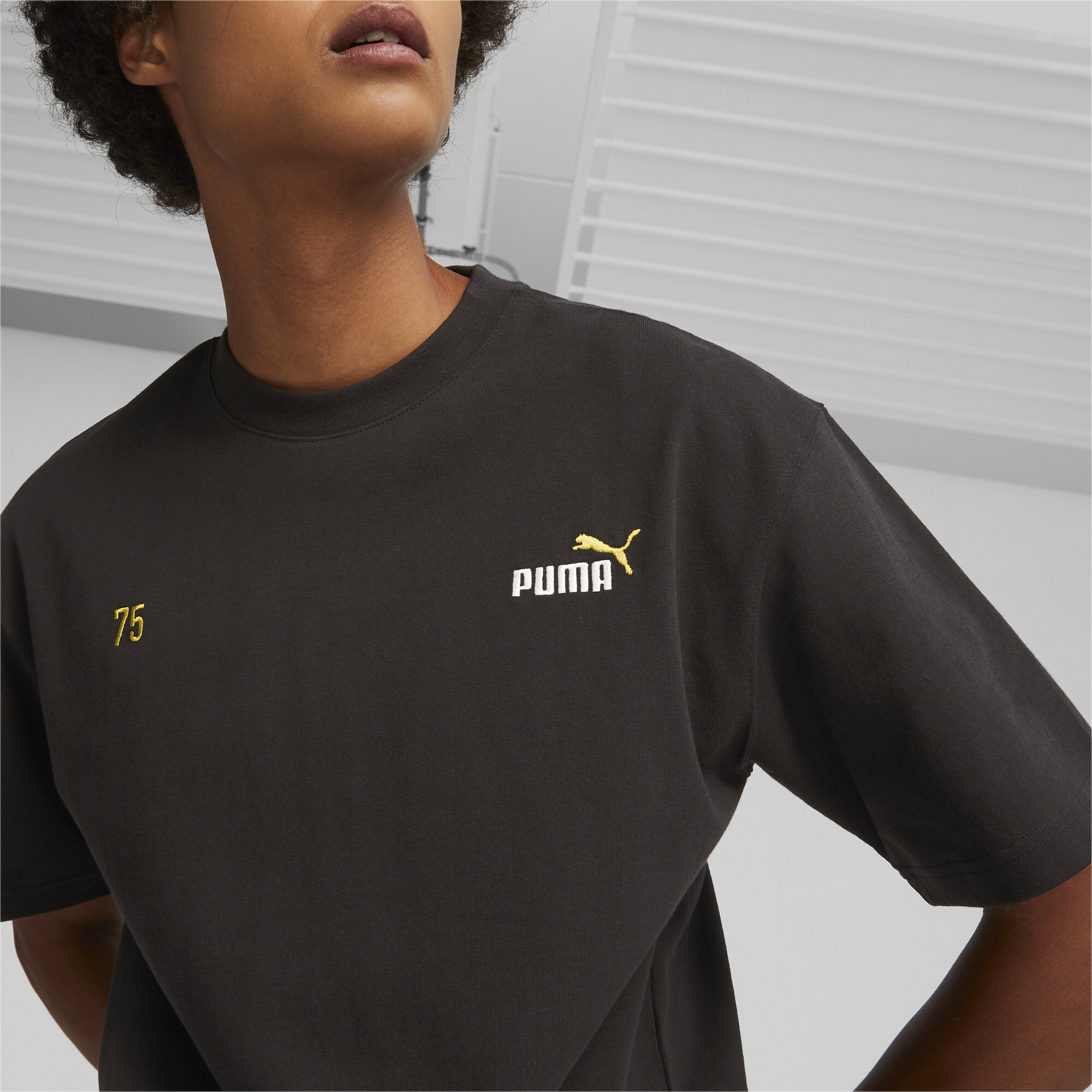 Men's PUMA 75 Logo Celebration T-Shirt In Black, Size Large, Cotton