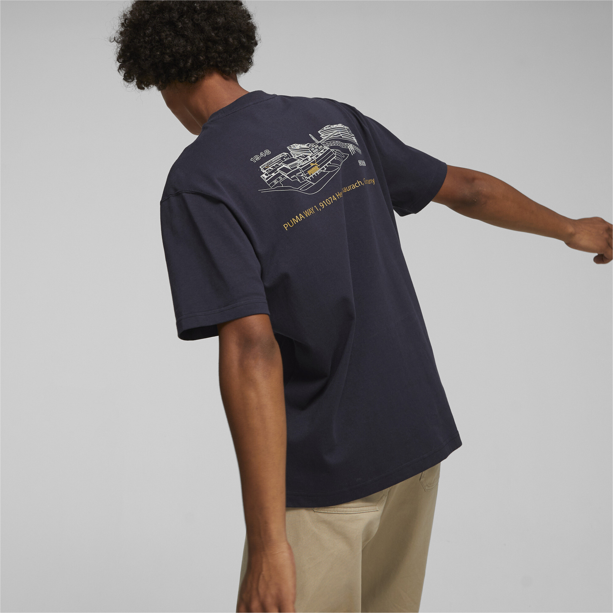 Men's PUMA 75 Logo Celebration T-Shirt In Blue, Size Medium