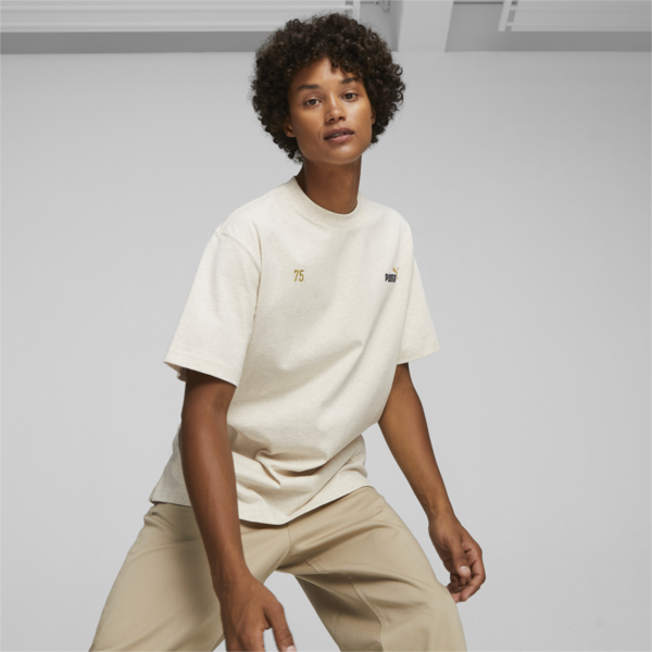 PUMA 75 Logo Celebration Men's Tee, Beige Heather, large-ZAF