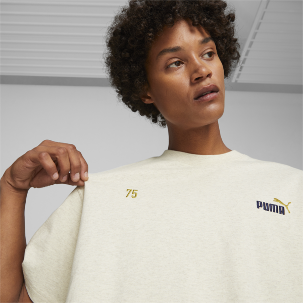 PUMA 75 Logo Celebration Men's Tee, Beige Heather, large-ZAF