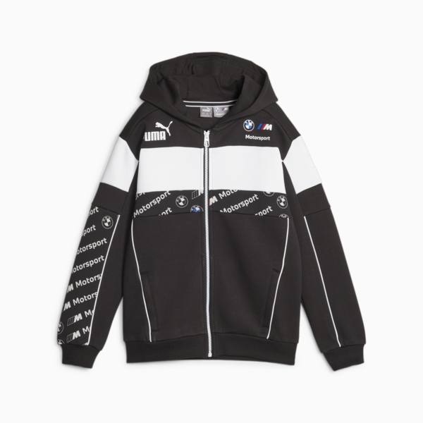 BMW M Motorsport SDS Youth Motorsport Hooded Sweat Jacket, PUMA Black, large-ZAF