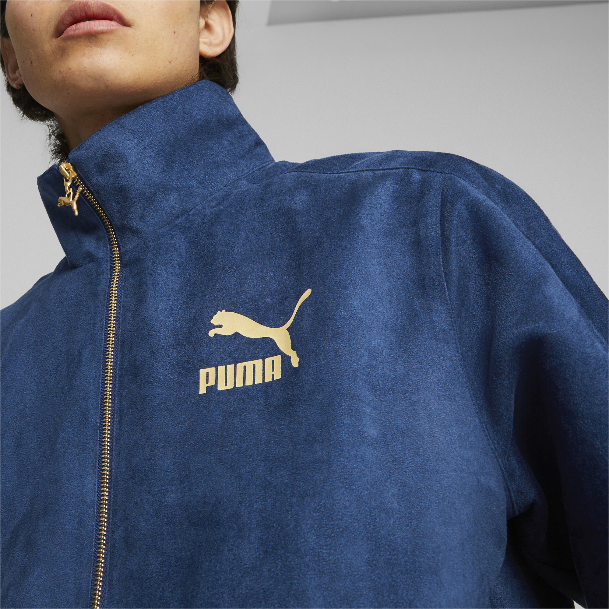 Men's PUMA T7 SUEDE Track Jacket In Blue, Size 2XL