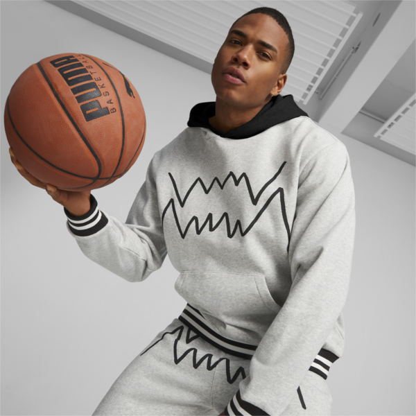 Buzo de basketball para hombre Franchise Core, Light Gray Heather-PUMA Black, large-ARG