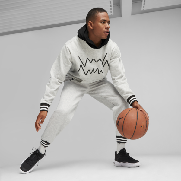 Buzo de basketball para hombre Franchise Core, Light Gray Heather-PUMA Black, large-ARG