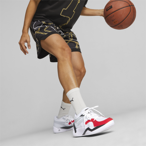 Gold Standard Women's Basketball Shorts, PUMA Black-AOP, large-ZAF