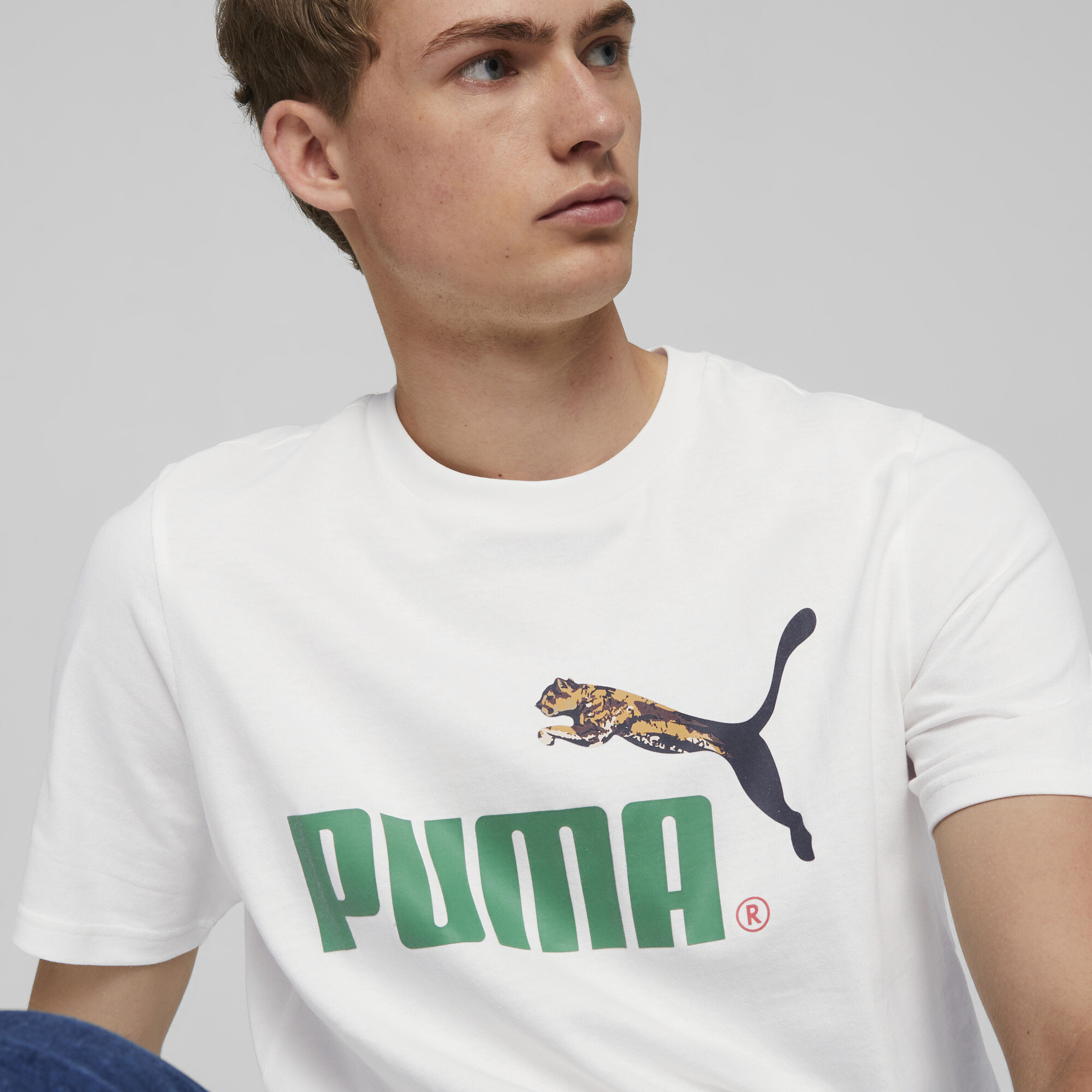 Men's PUMA CLASSICS NO. 1 LOGO T-Shirt In White, Size Large