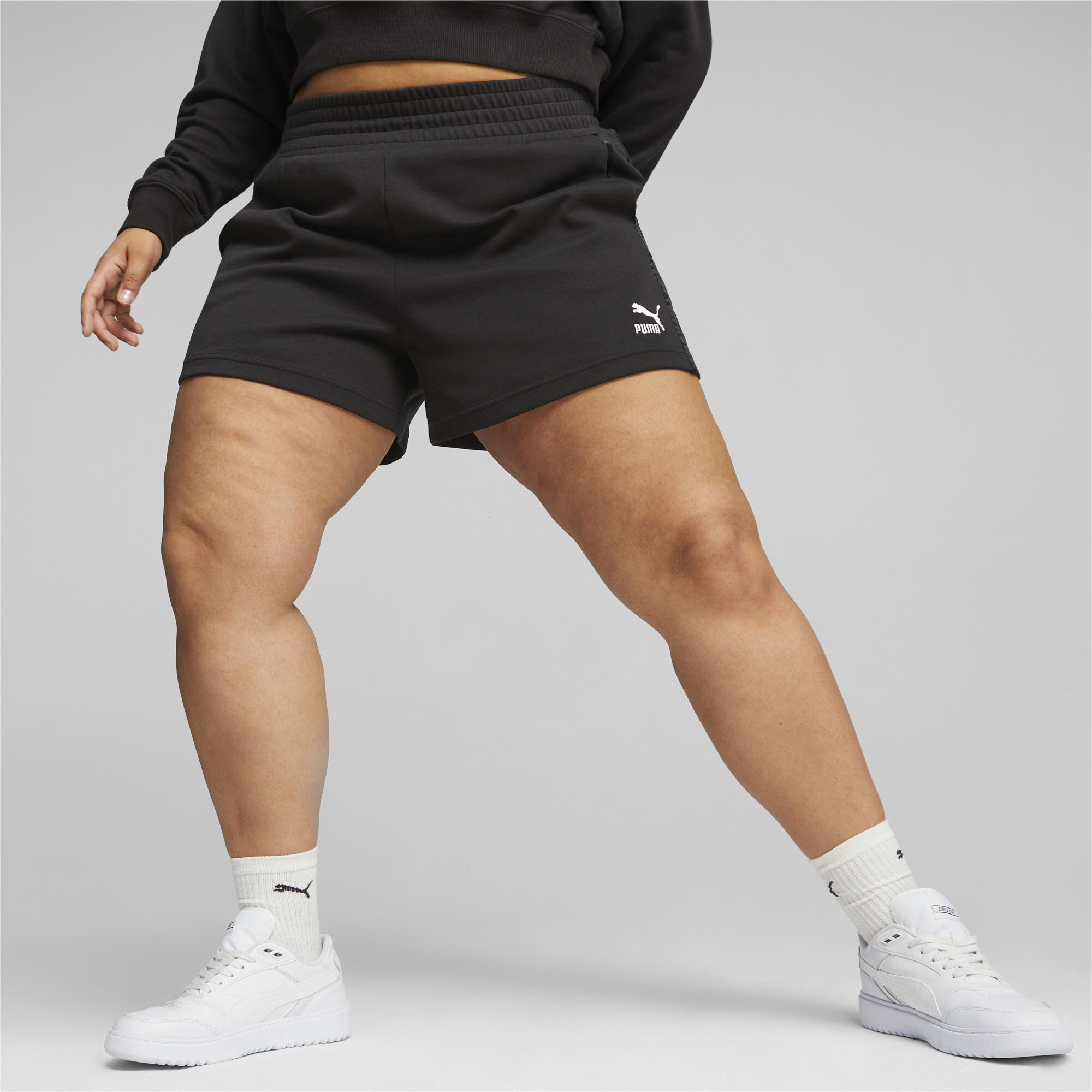 Women's Puma T7's High Waist Shorts, Black, Size L, Clothing