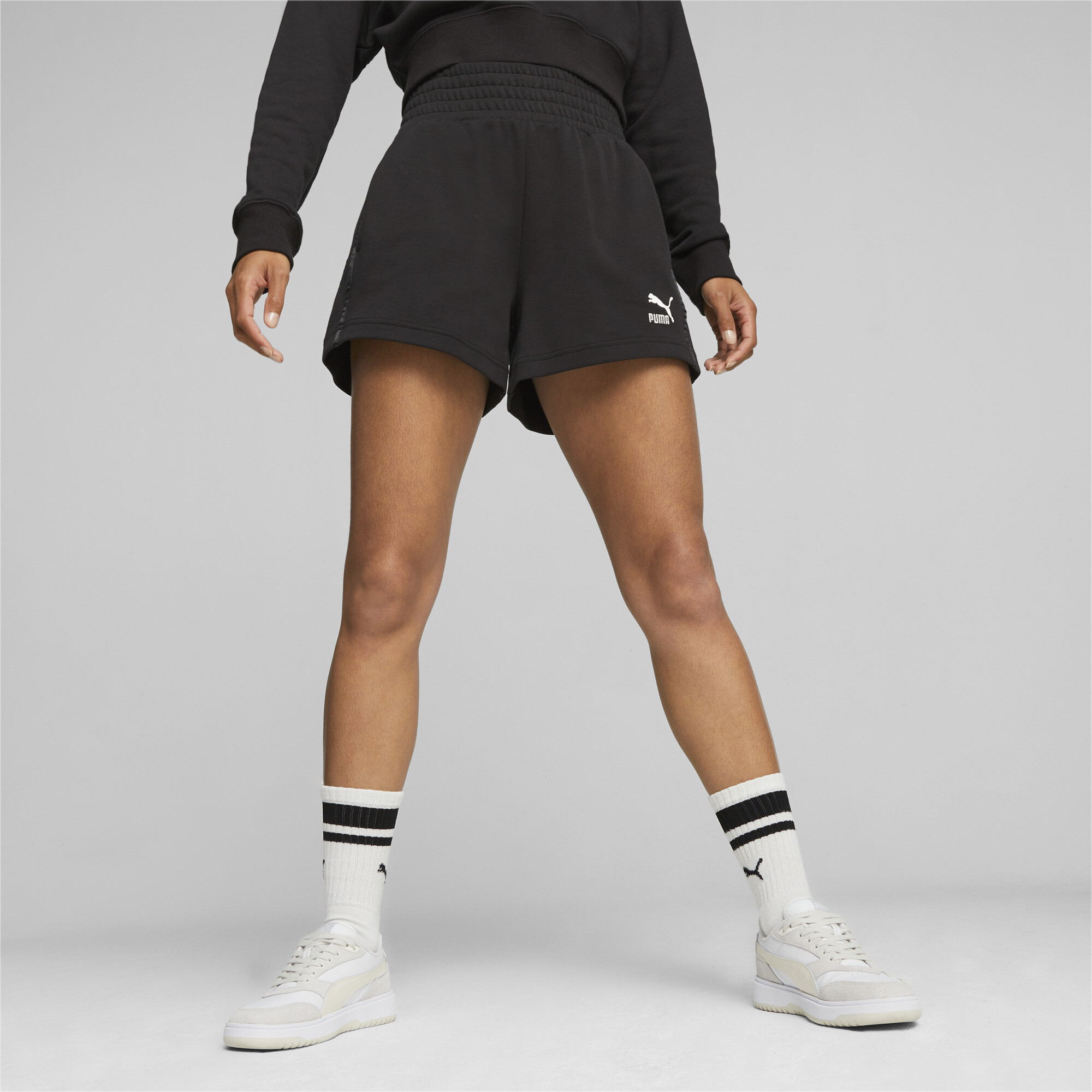 Women's PUMA T7 High Waist Shorts In Black, Size Large