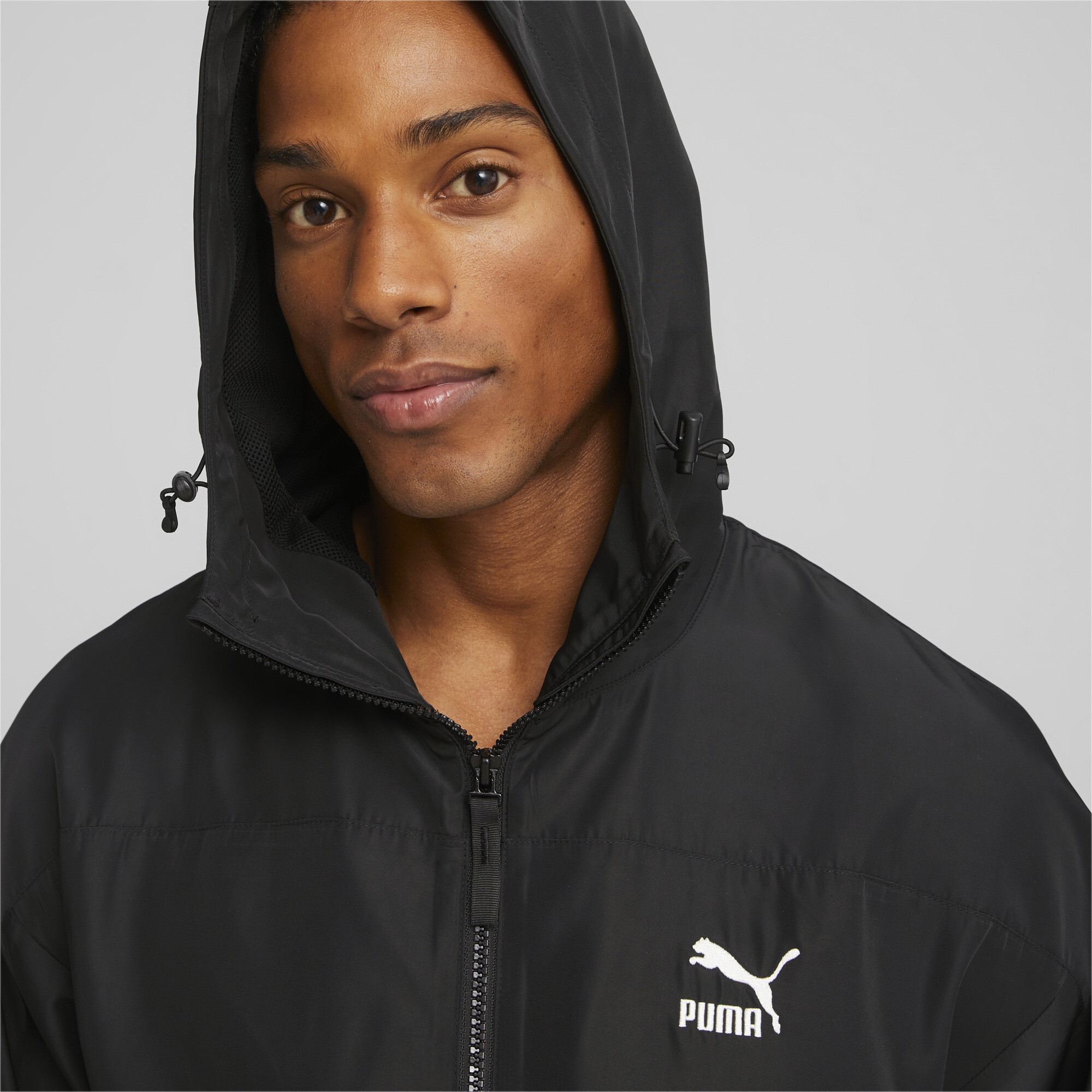 Men's PUMA Hooded Windbreaker In Black, Size Small, Polyester