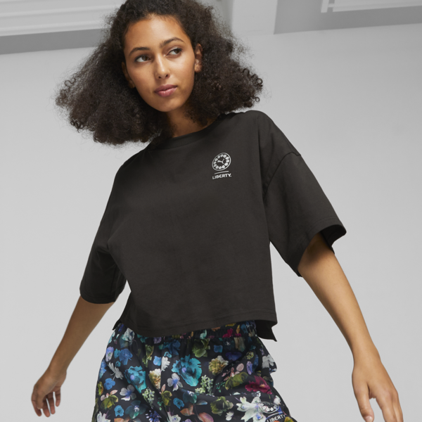 PUMA x LIBERTY Women's Graphic Tee, PUMA Black, large-ZAF