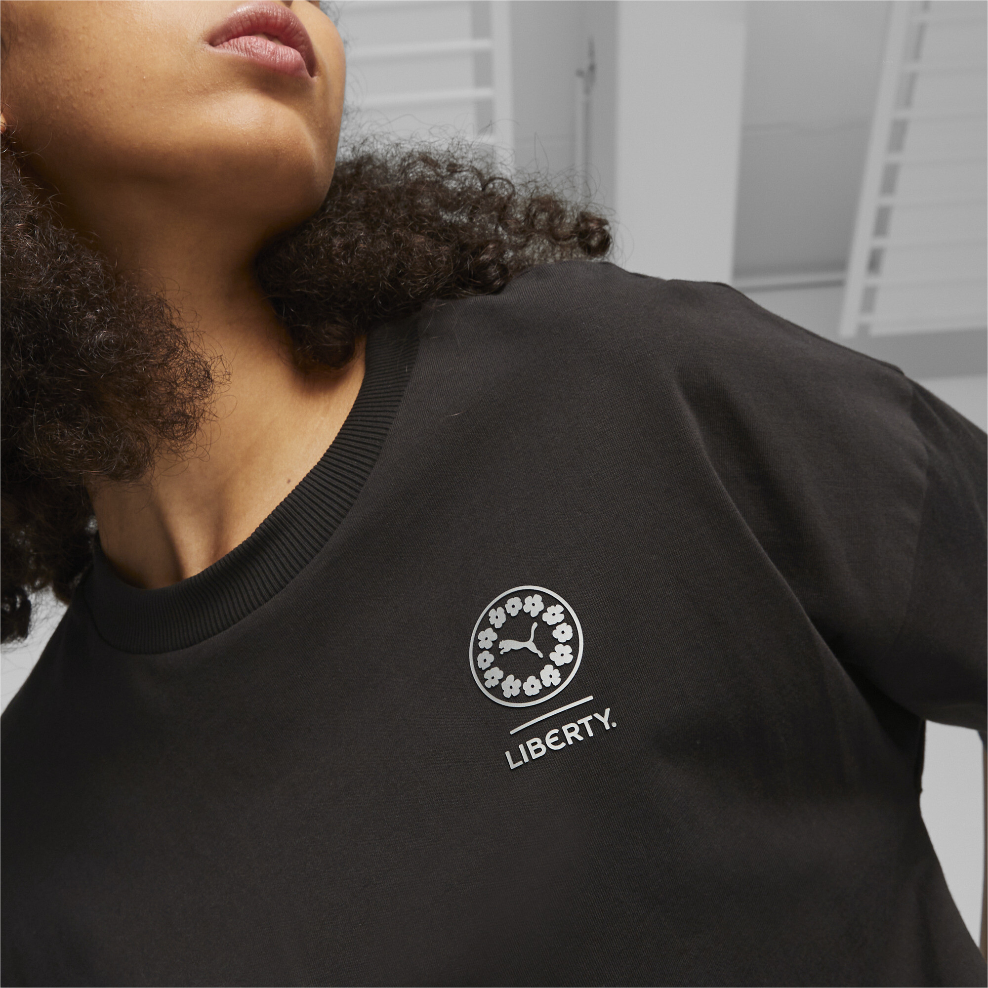 Women's PUMA X LIBERTY Graphic T-Shirt In Black, Size XS