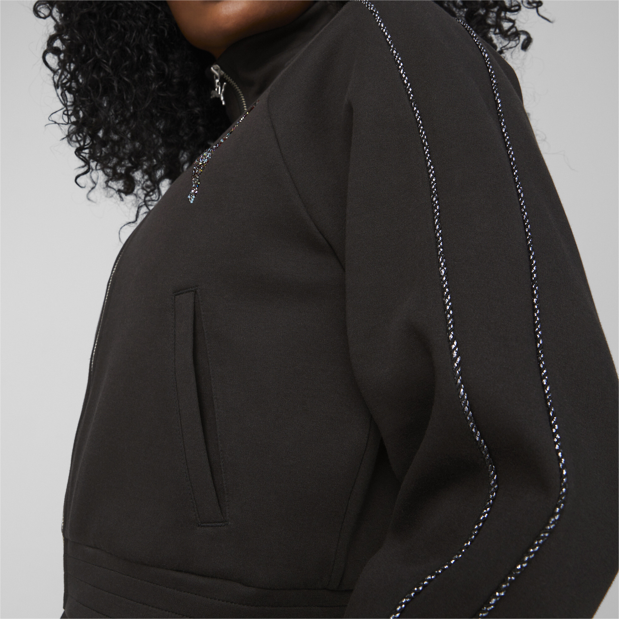 Women's PUMA Swarovski Crystals T7 Track Jacket In Black, Size Small