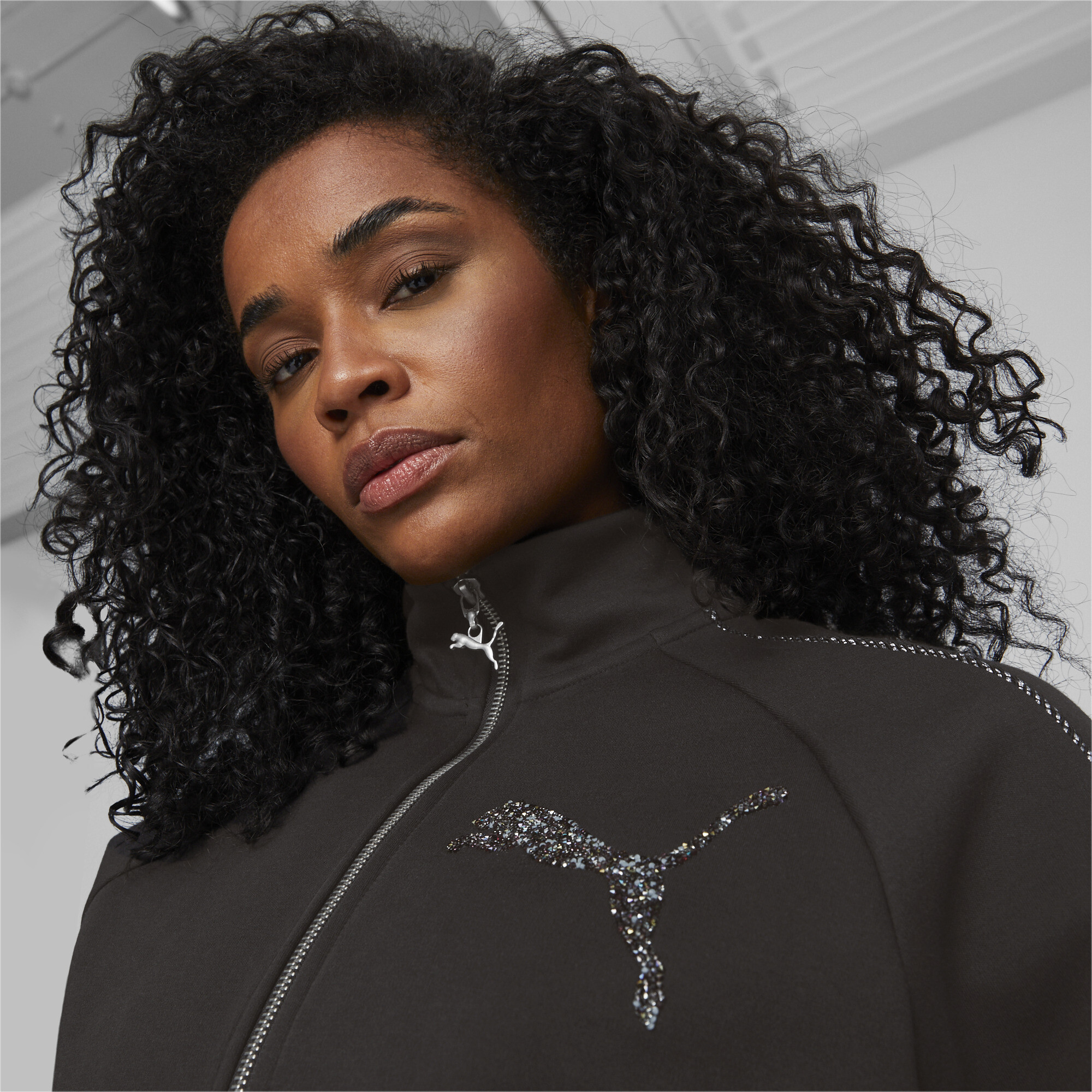 Women's PUMA Swarovski Crystals T7 Track Jacket In Black, Size Medium