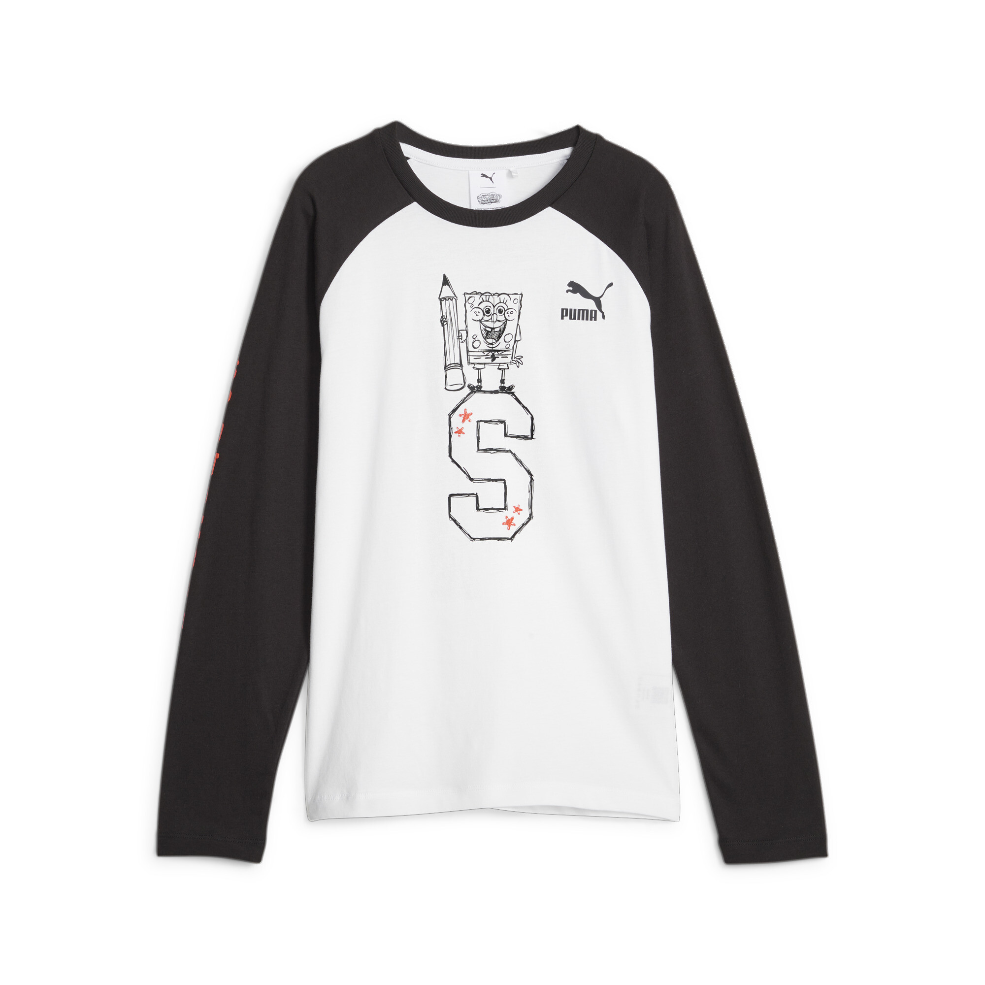 PUMA X SPONGEBOB SQUAREPANTS Long Sleeve T-Shirt In White, Size 7-8 Youth