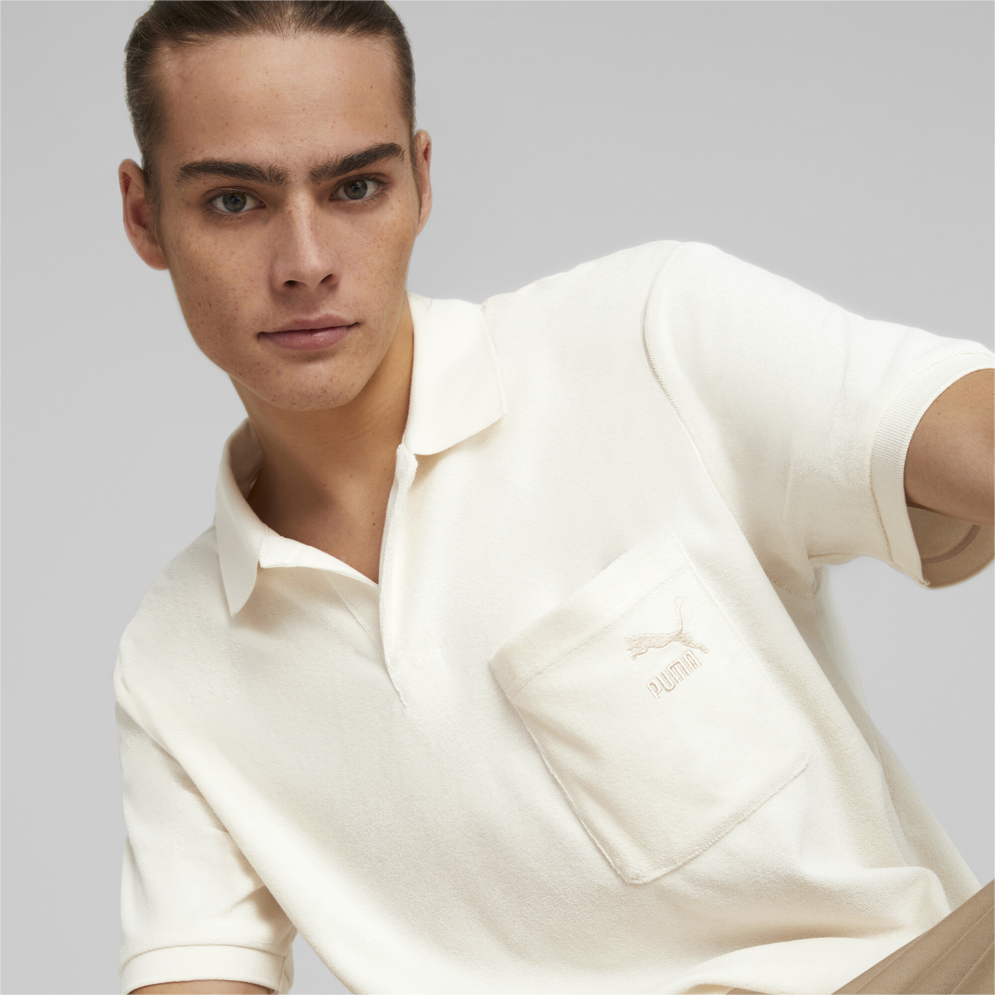 Men's Puma Classics Towelling Polo Shirt T-Shirt, White T-Shirt, Size M T-Shirt, Clothing