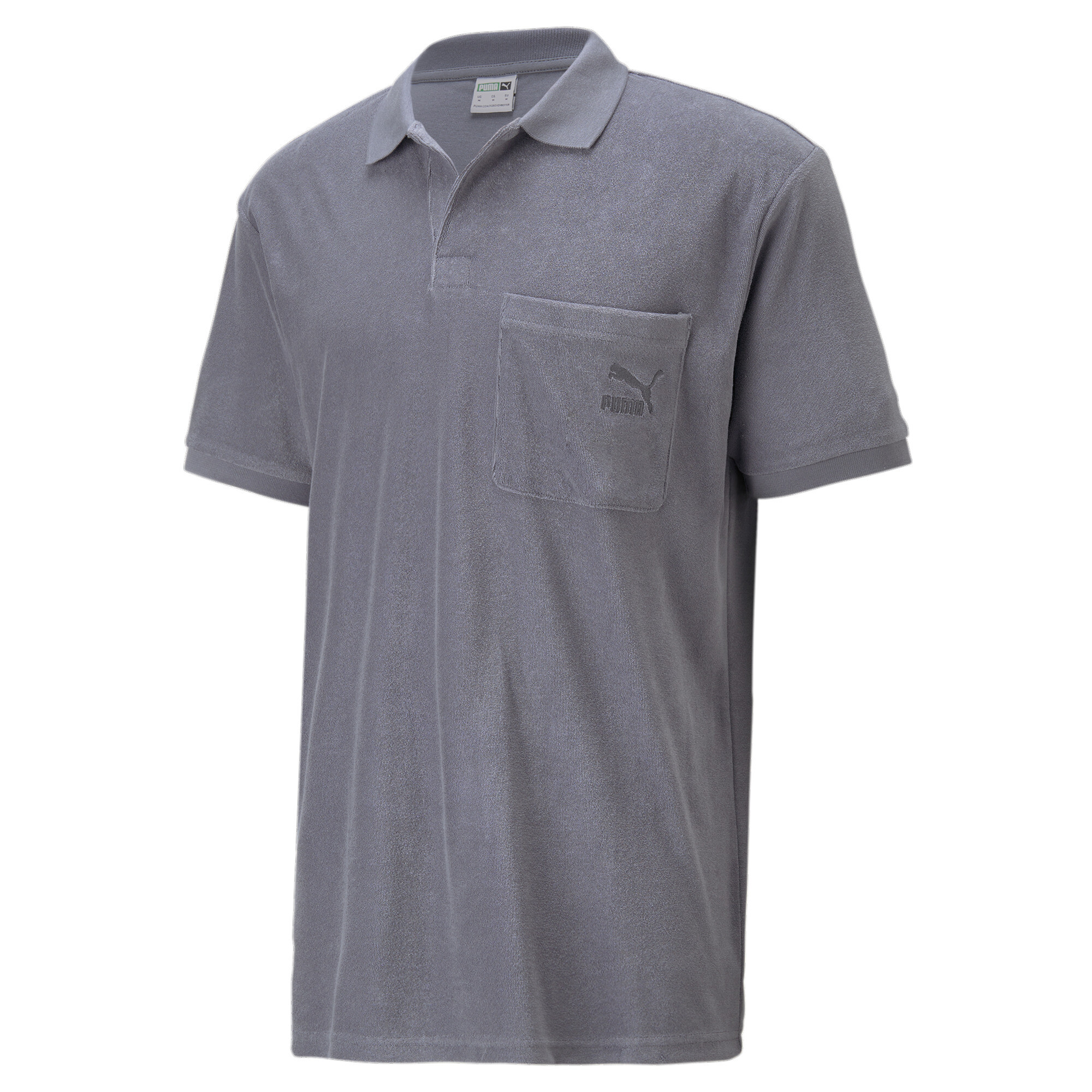 Men's Puma Classics Towelling Polo Shirt T-Shirt, Gray T-Shirt, Size L T-Shirt, Clothing