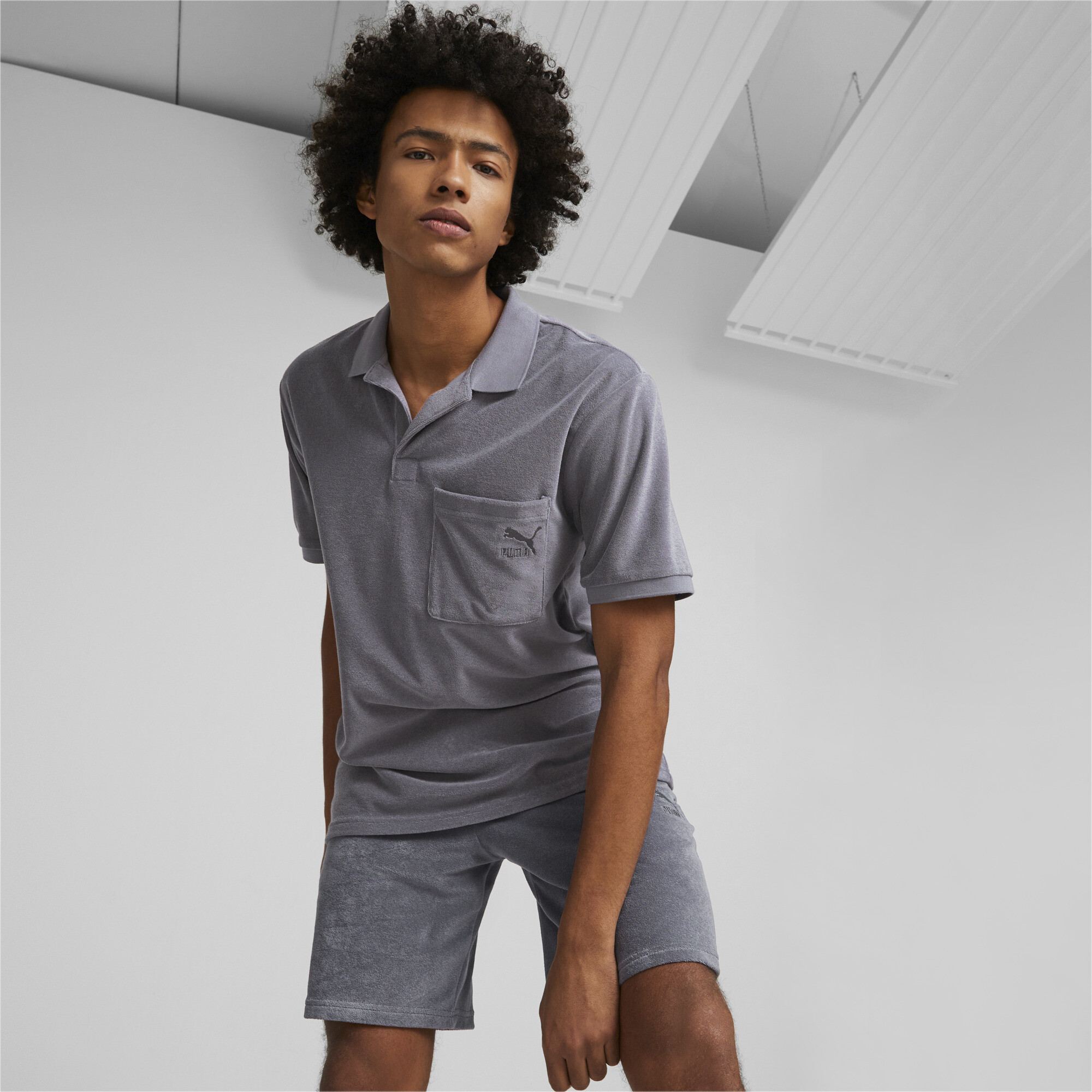 Men's Puma Classics Towelling Polo Shirt T-Shirt, Gray T-Shirt, Size L T-Shirt, Clothing
