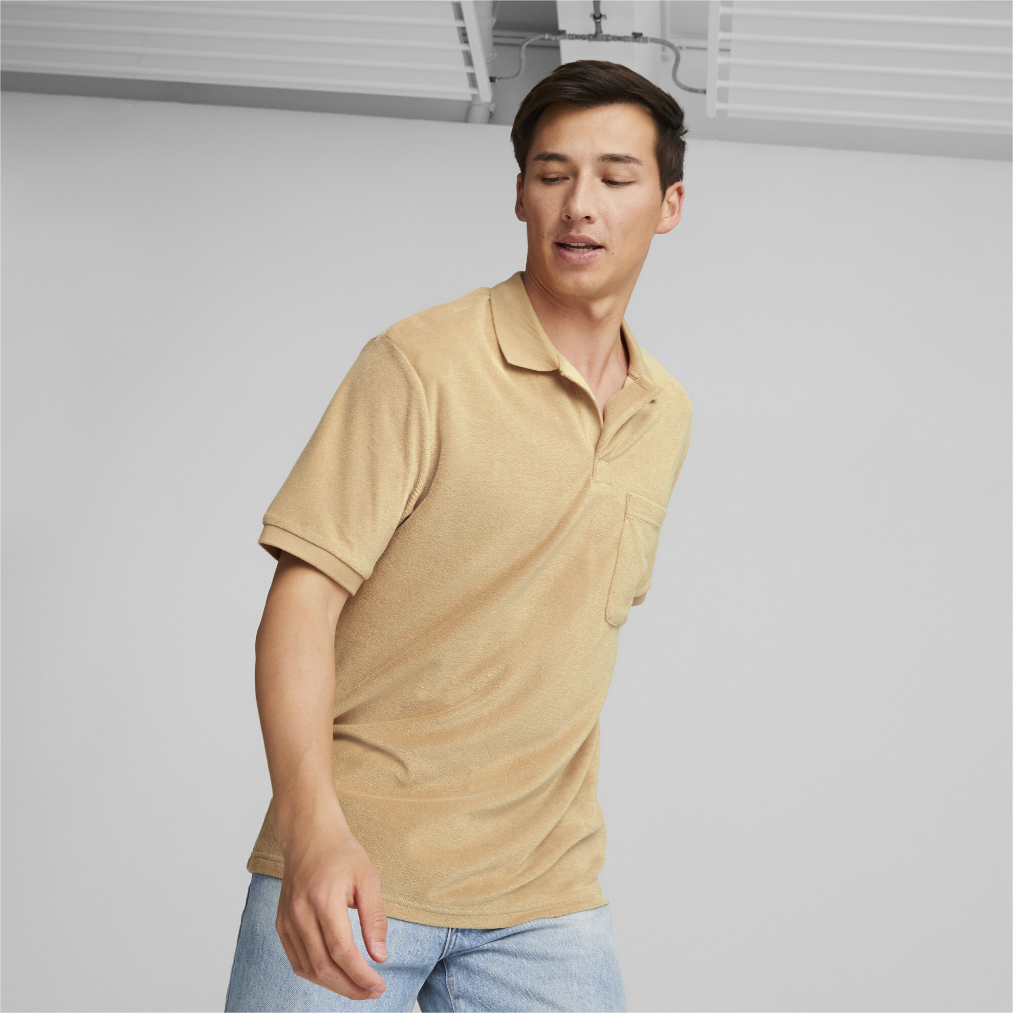 Men's Puma Classics Towelling Polo Shirt T-Shirt, Beige T-Shirt, Size XL T-Shirt, Clothing