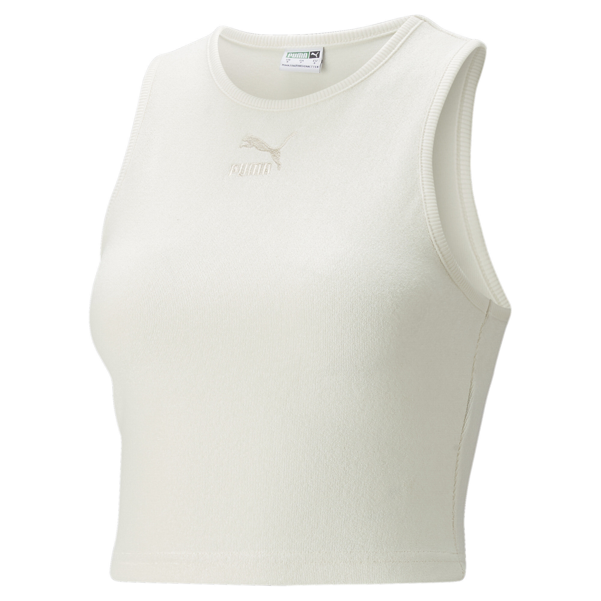 Women's Puma Classics Towelling Crop Top, White, Size S, Clothing