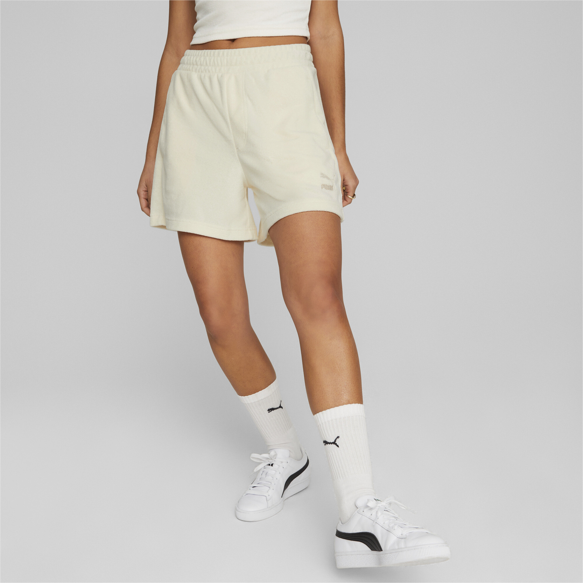 Women's Puma Classics Towelling Shorts, White, Size XS, Clothing