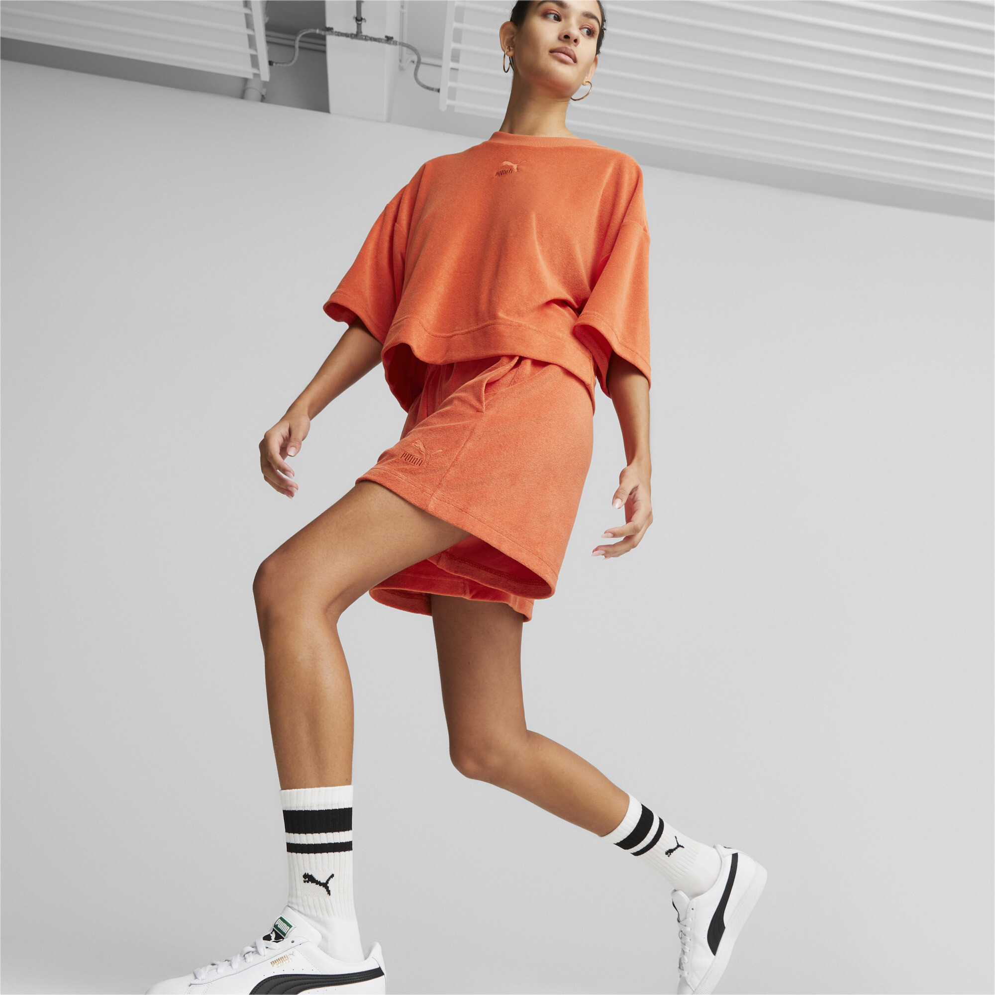 Women's Puma Classics Towelling Shorts, Orange, Size XL, Clothing
