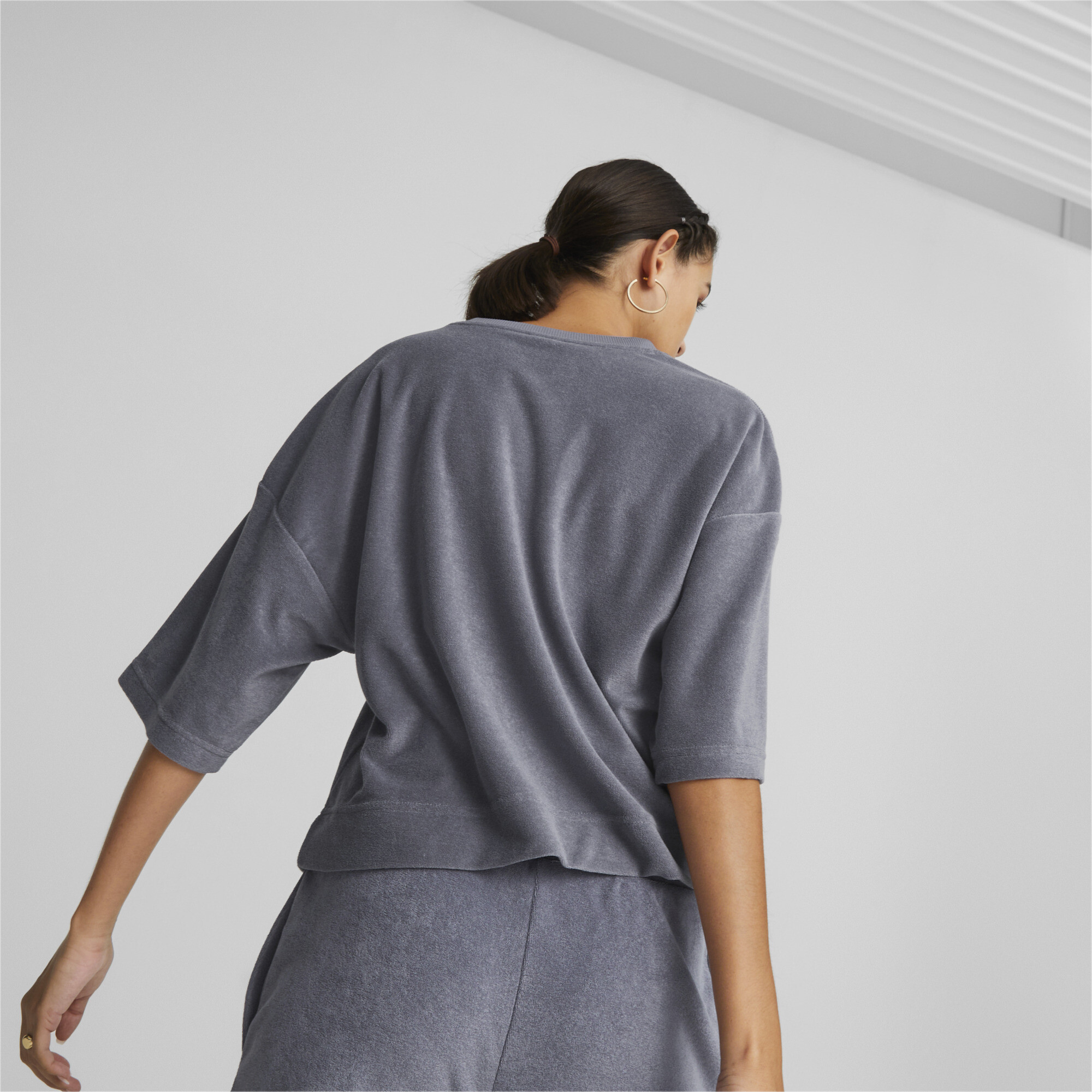 Women's Puma Classics Towelling T-Shirt, Gray, Size XL, Clothing