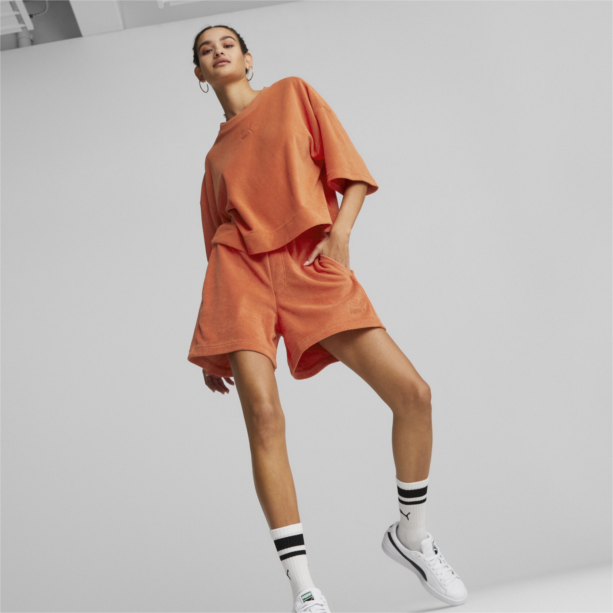 Women's Puma Classics Towelling T-Shirt, Orange, Size M, Clothing
