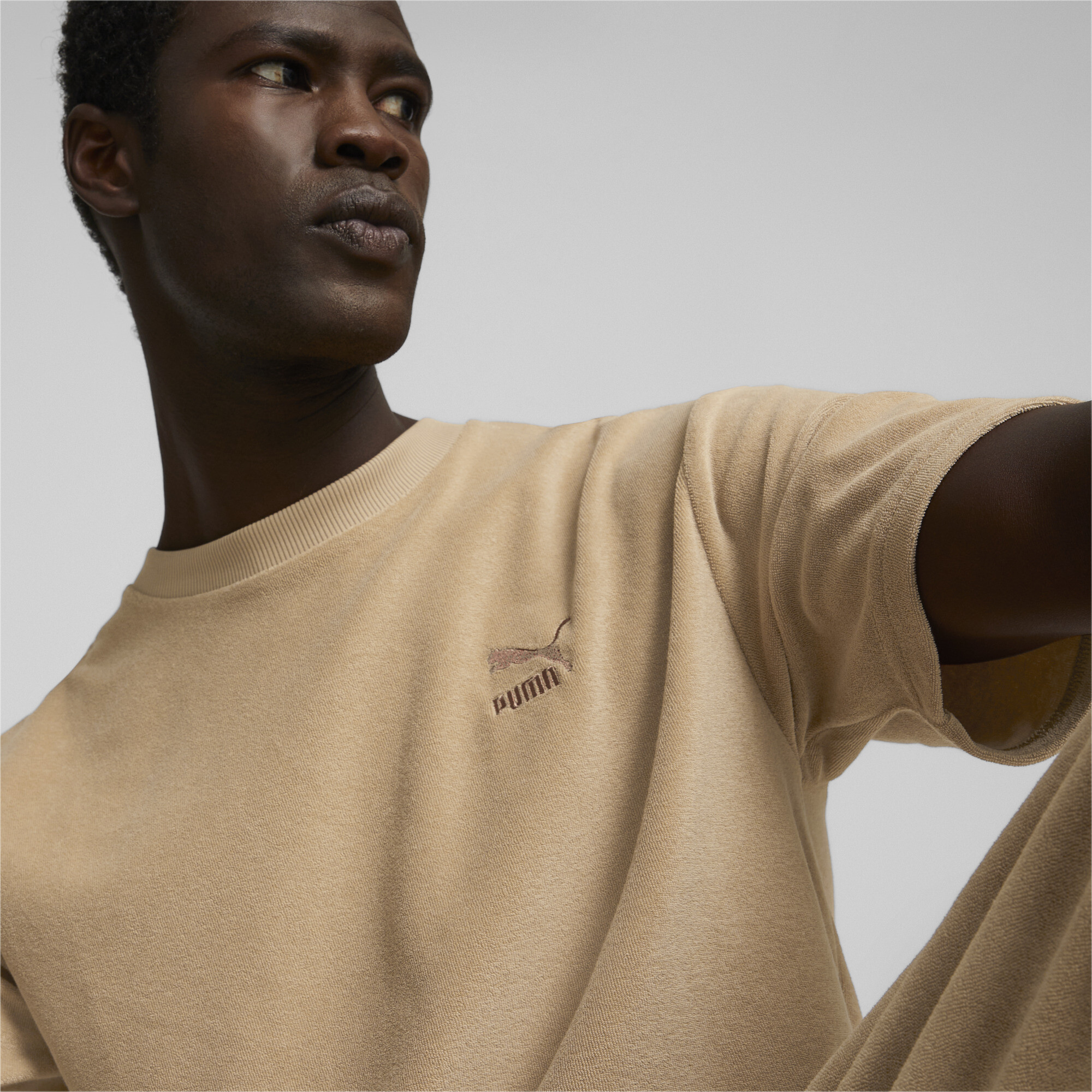 Men's Puma Classics Towelling T-Shirt, Beige, Size XS, Clothing