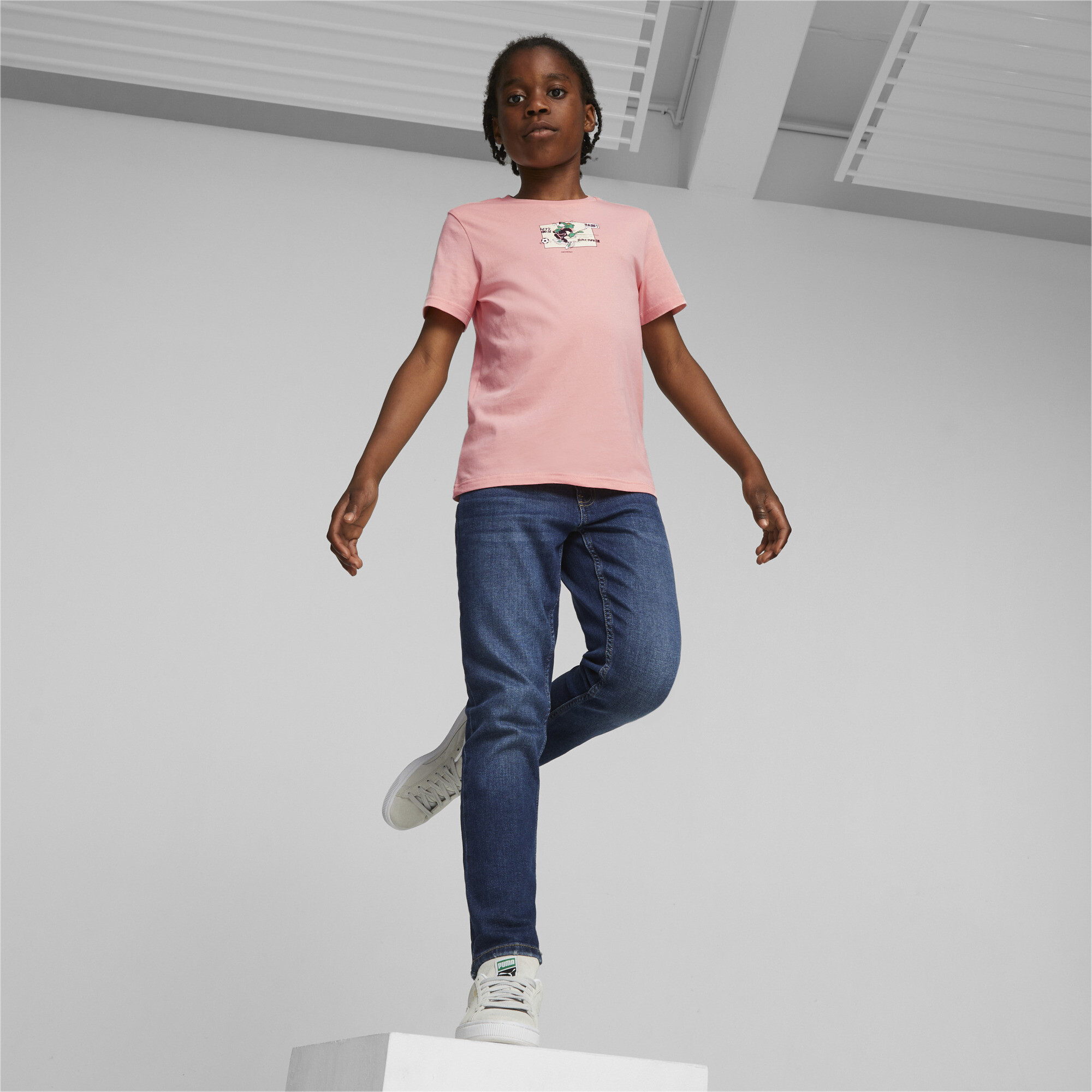 Classics SUPER PUMA T-Shirt In Pink, Size 9-10 Youth, Cotton