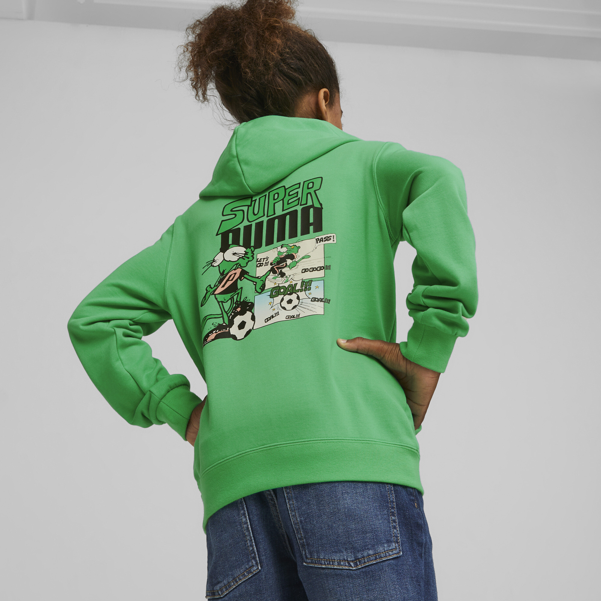 Classics SUPER PUMA Hoodie In Green, Size 13-14 Youth, Cotton