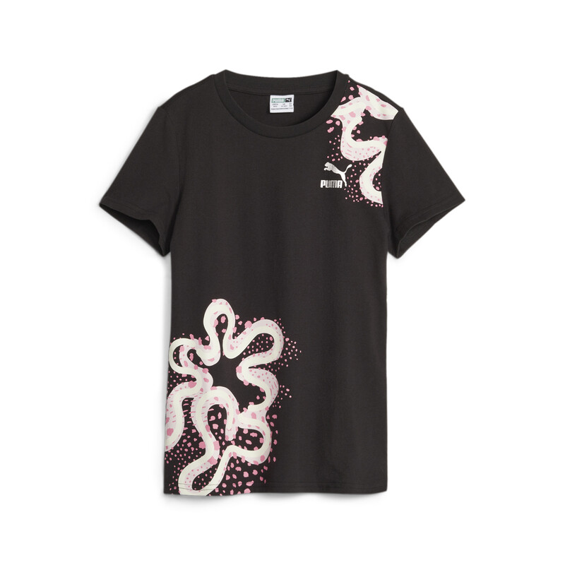 Women's PUMA Classics Flower Youth Logo Crew Neck T-shirt in Black size 9-10Y