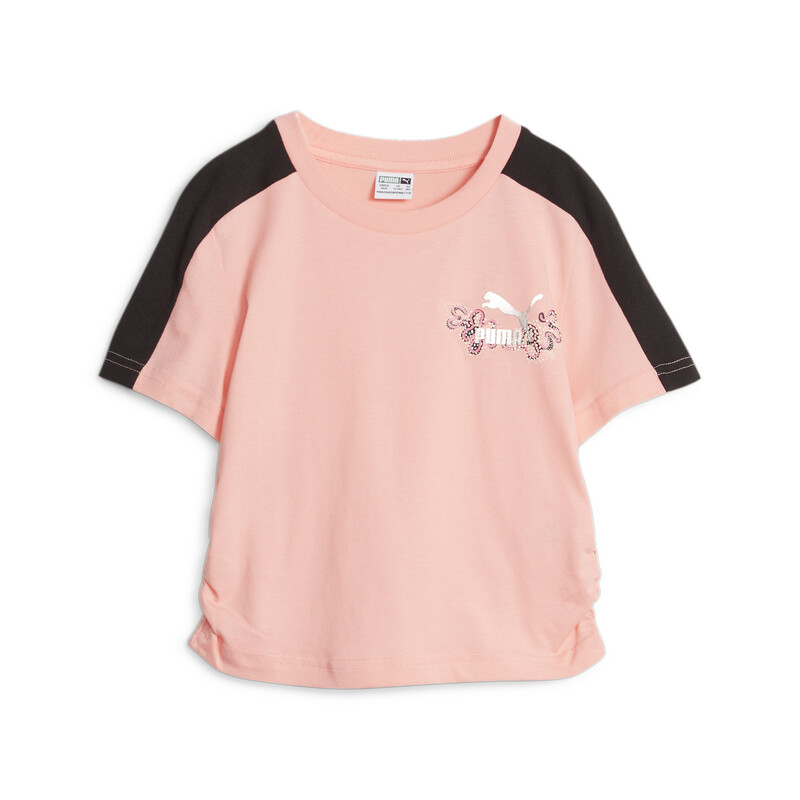 Women's PUMA T7 Flower Youth Cotton T-Shirt in Pink size 7-8Y