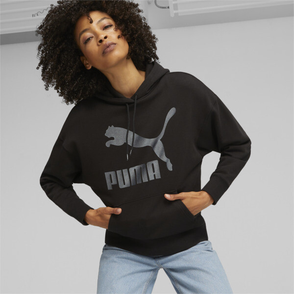 Puma Classics Women's Logo Hoodie In Black-shimmer