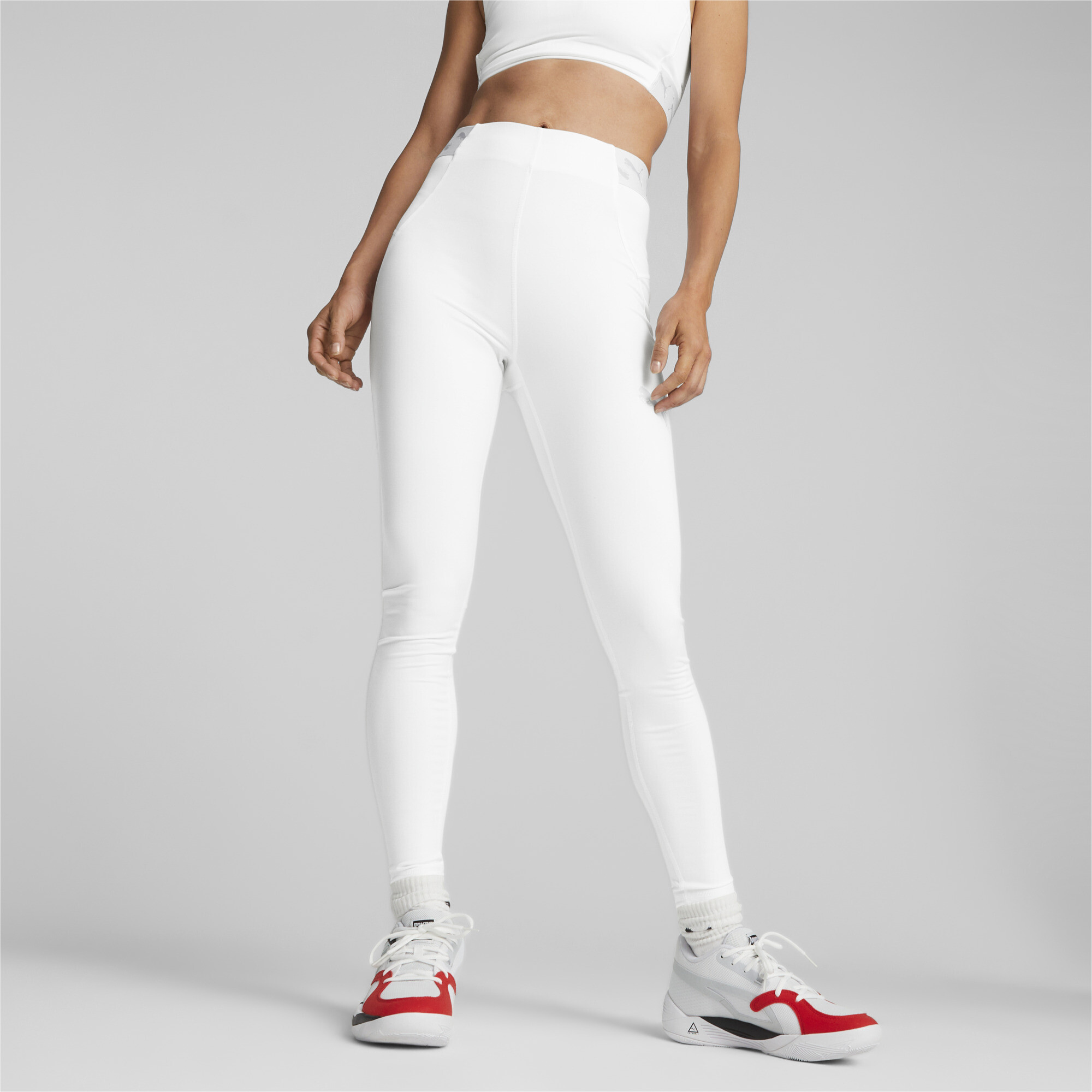 PUMA Hoops Women's Full Length Basketball Compression Tight in White, Size XL