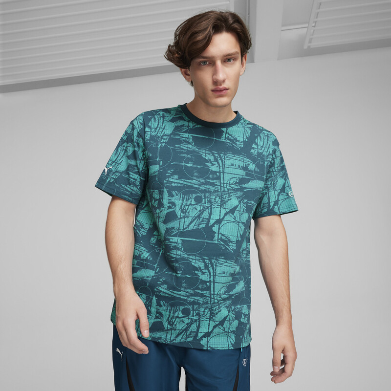 Men's PUMA Mercedes-AMG Petronas Motorsport Statement Printed T-shirt in Ocean Tropic size L