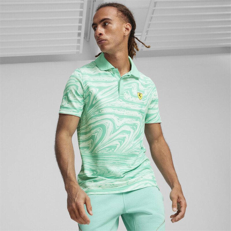 Men's PUMA Scuderia Ferrari Race Motorsport Graphic Polo in Gray/Green size M