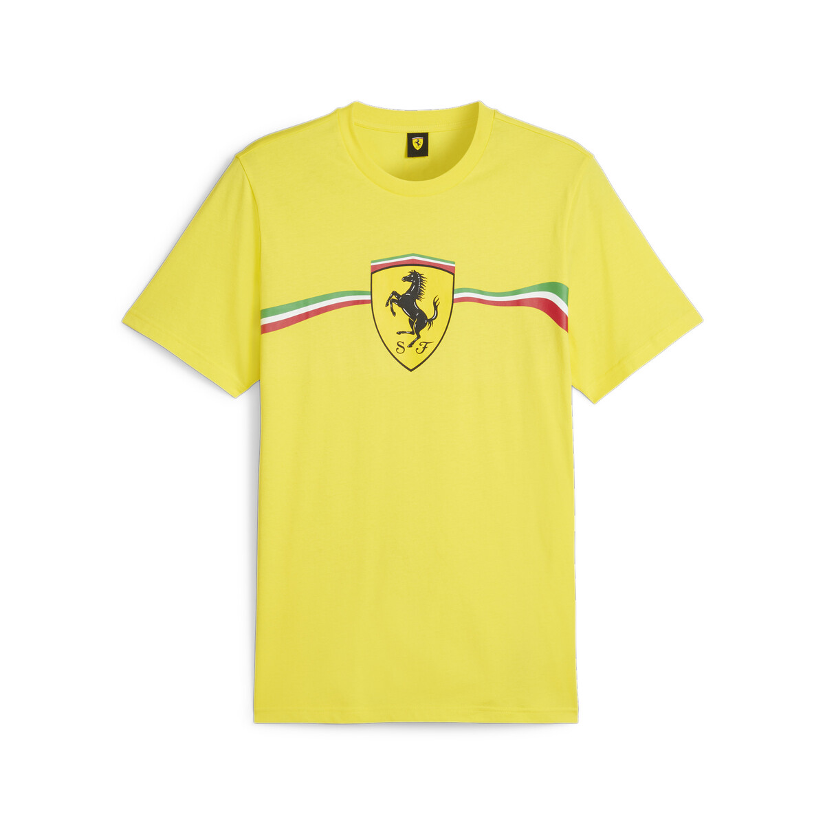 Scuderia Ferrari Race Big Shield Men's Motorsport Heritage T-Shirt in Speed Yellow by PUMA, Large