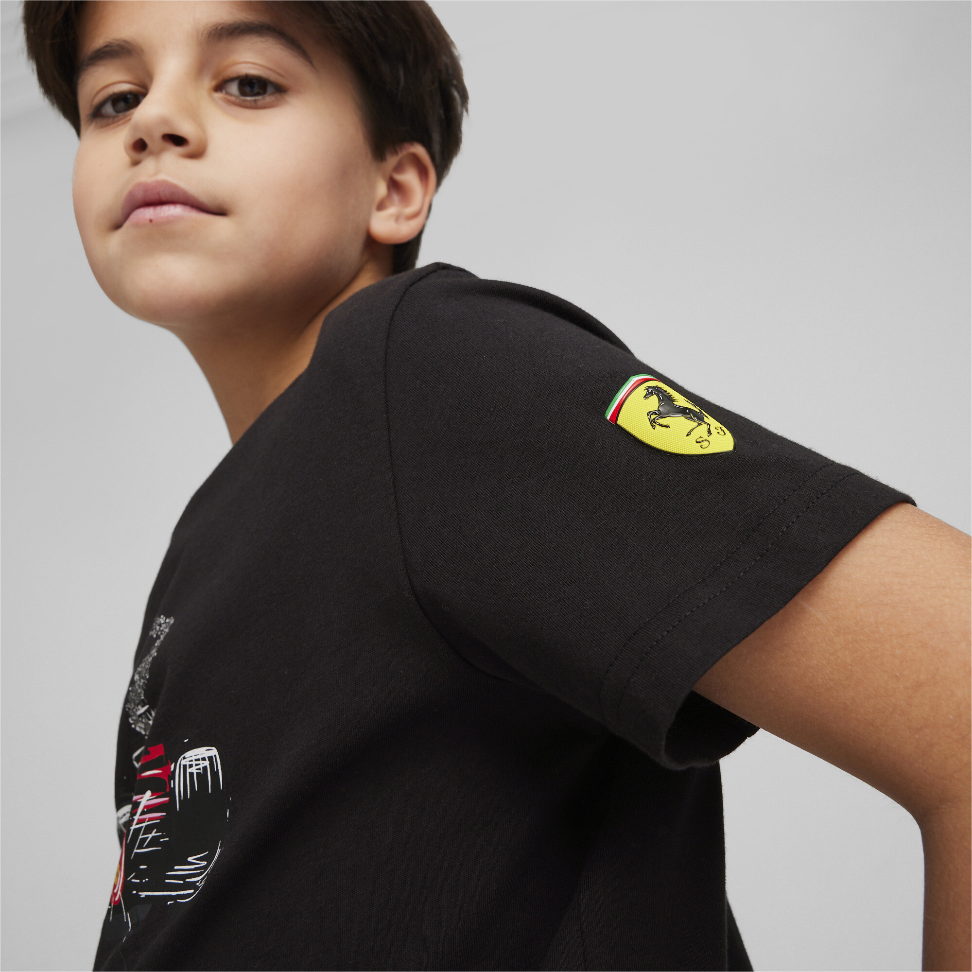 Puma Scuderia Ferrari Race Youth Motorsport Graphic T-Shirt, Black, Size 11-12Y, Clothing