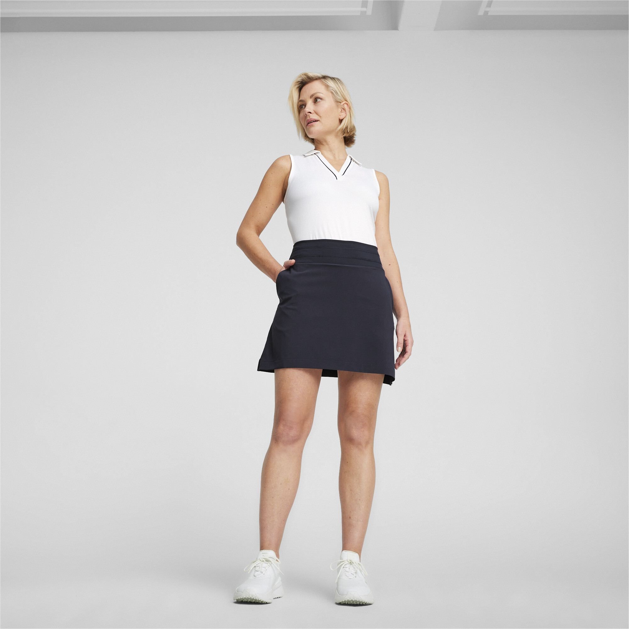 PUMA Cloudspun mouwloze golfpolo met biezen voor Dames, Wit, Maat S thumbnail 4