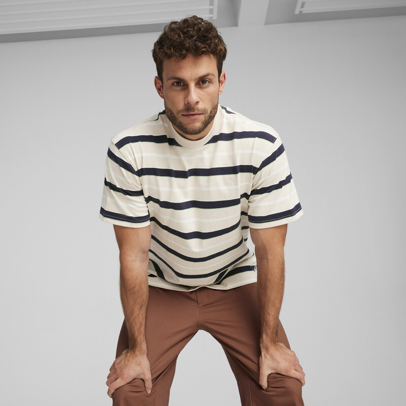 Men's PUMA MMQ Striped T-shirt in Alpine Snow size L