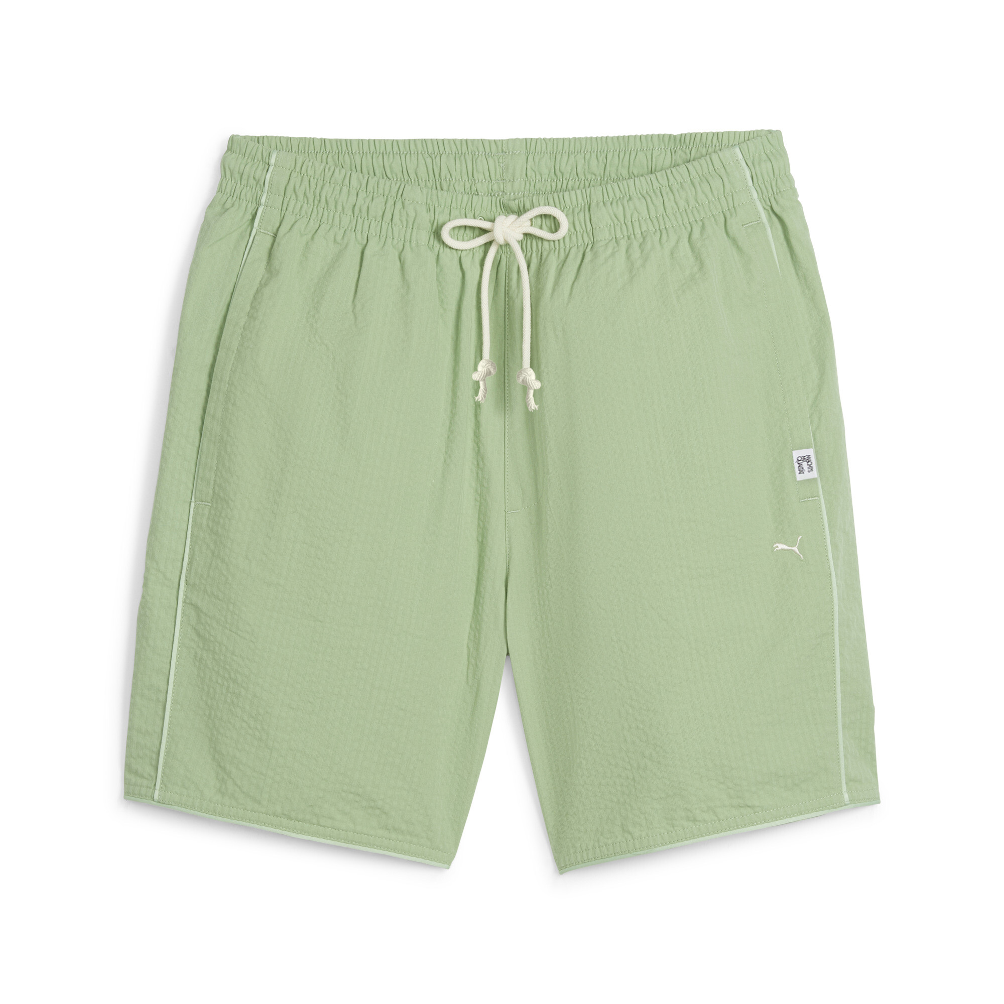 Men's PUMA MMQ Seersucker Shorts In Green, Size XS, Cotton