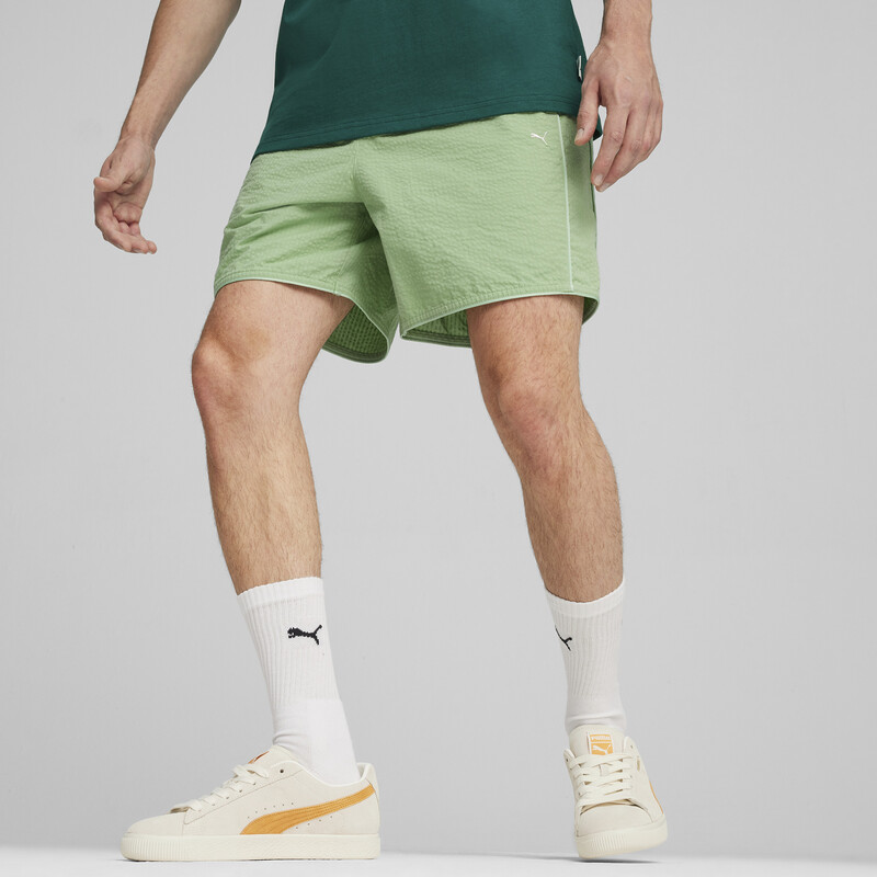 Men's PUMA MMQ Seersucker Shorts in Gray/Green size M