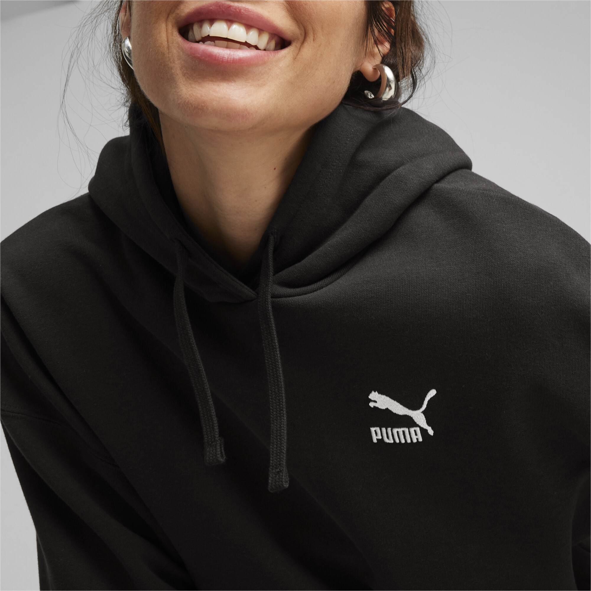 Women's Puma BETTER CLASSICS Relaxed's Hoodie, Black, Size L, Clothing
