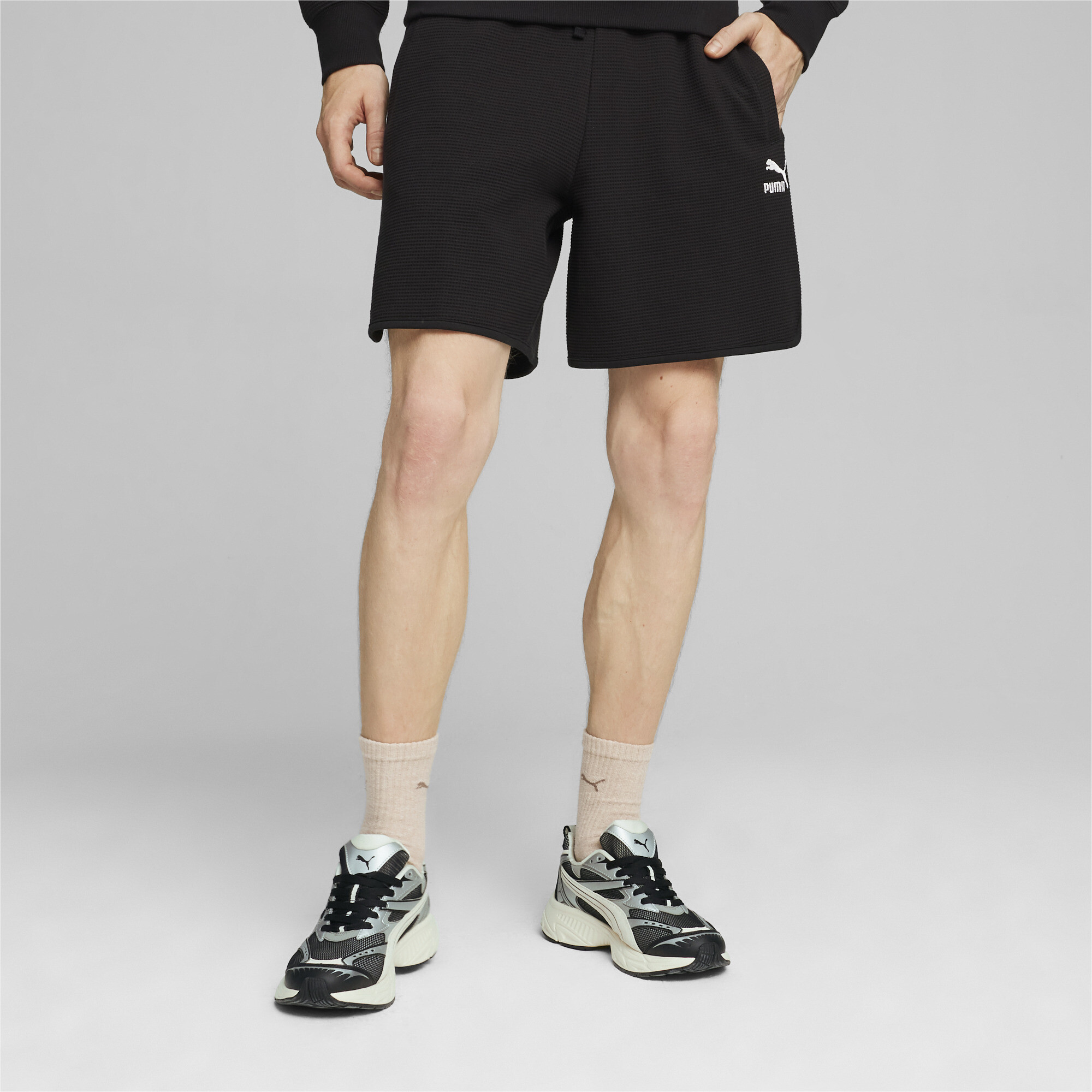 Men's Puma CLASSICS's Waffle Shorts, Black, Size XL, Clothing
