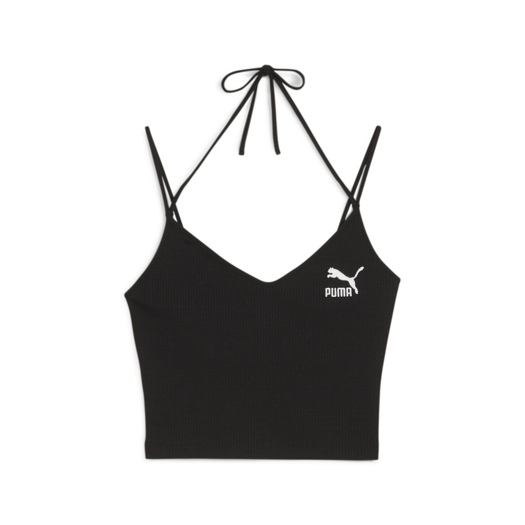 Women's Puma CLASSICS Ribbed Crop Top, Black, Size L, Clothing