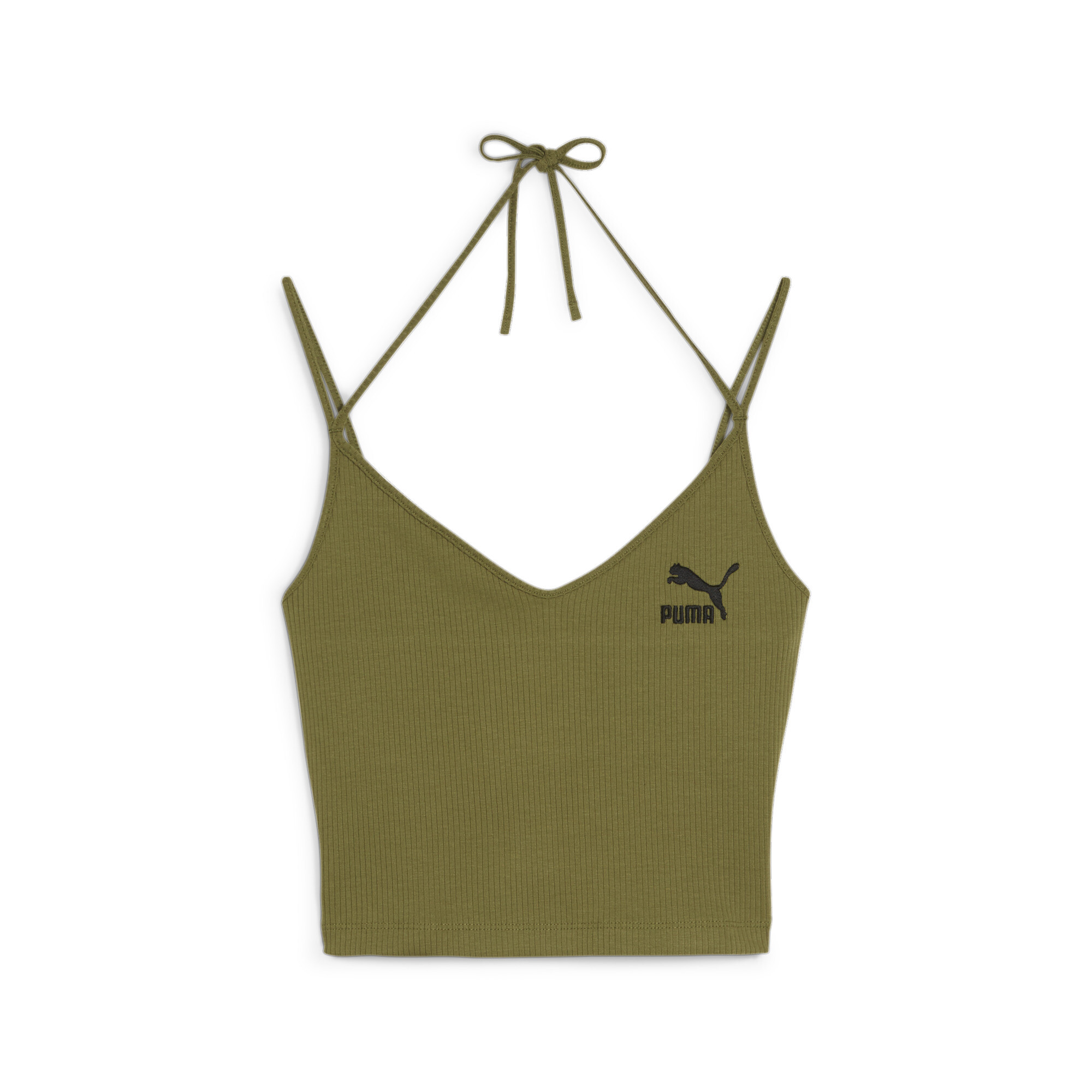 Women's Puma CLASSICS Ribbed Crop Top, Green, Size XXS, Clothing