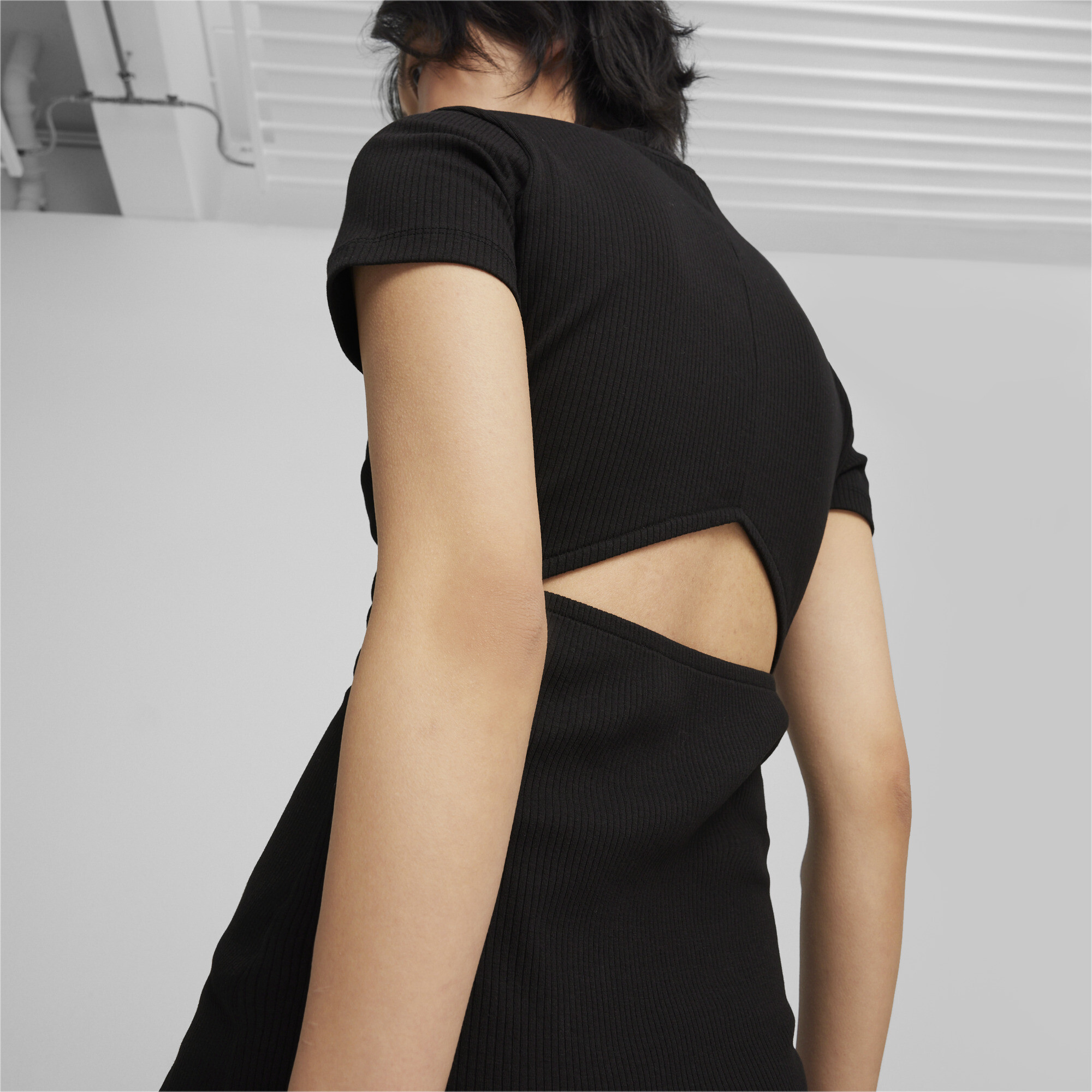 Women's Puma CLASSICS Ribbed Dress, Black, Size M, Clothing