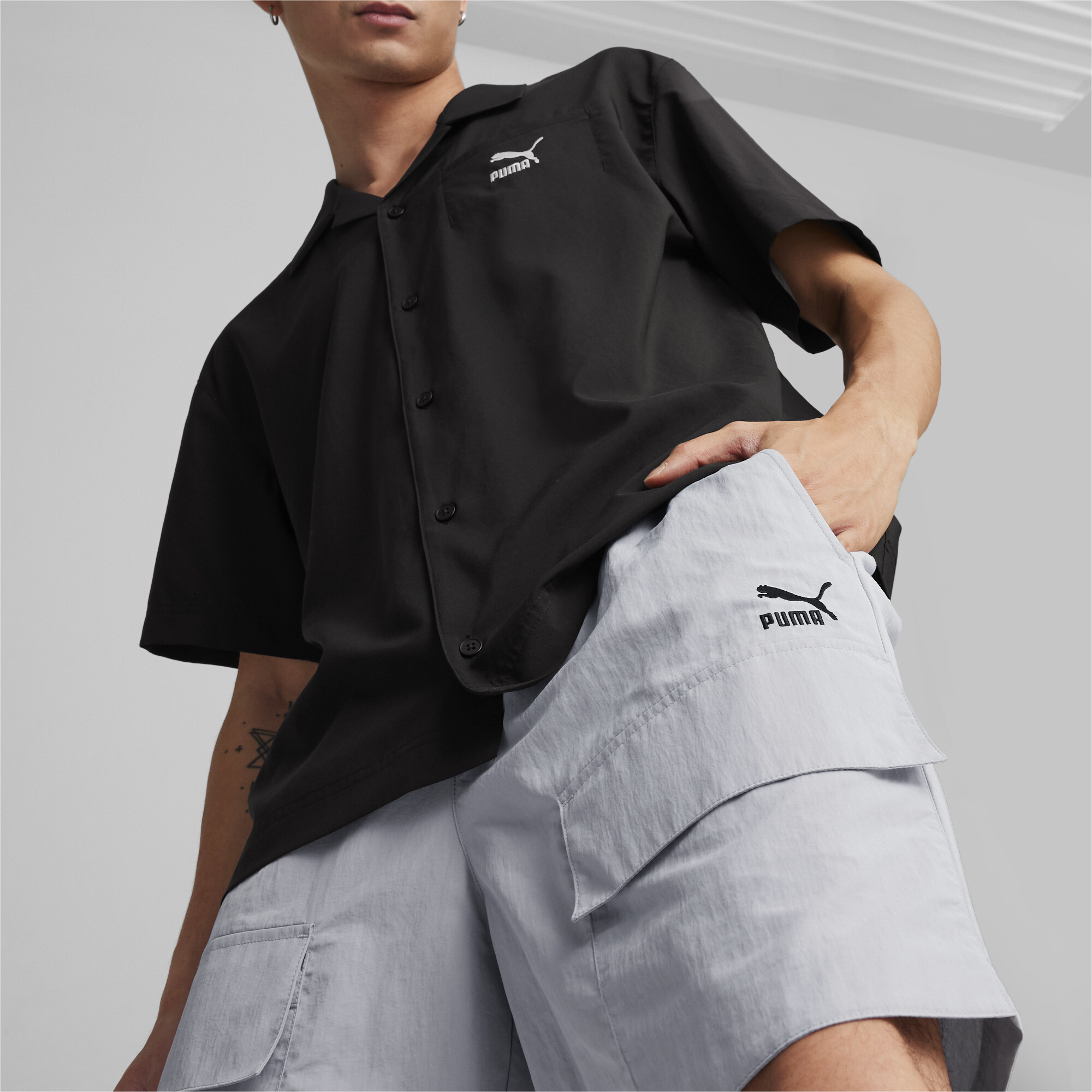 Men's Puma CLASSICS's Cargo Shorts, Gray, Size XL, Clothing