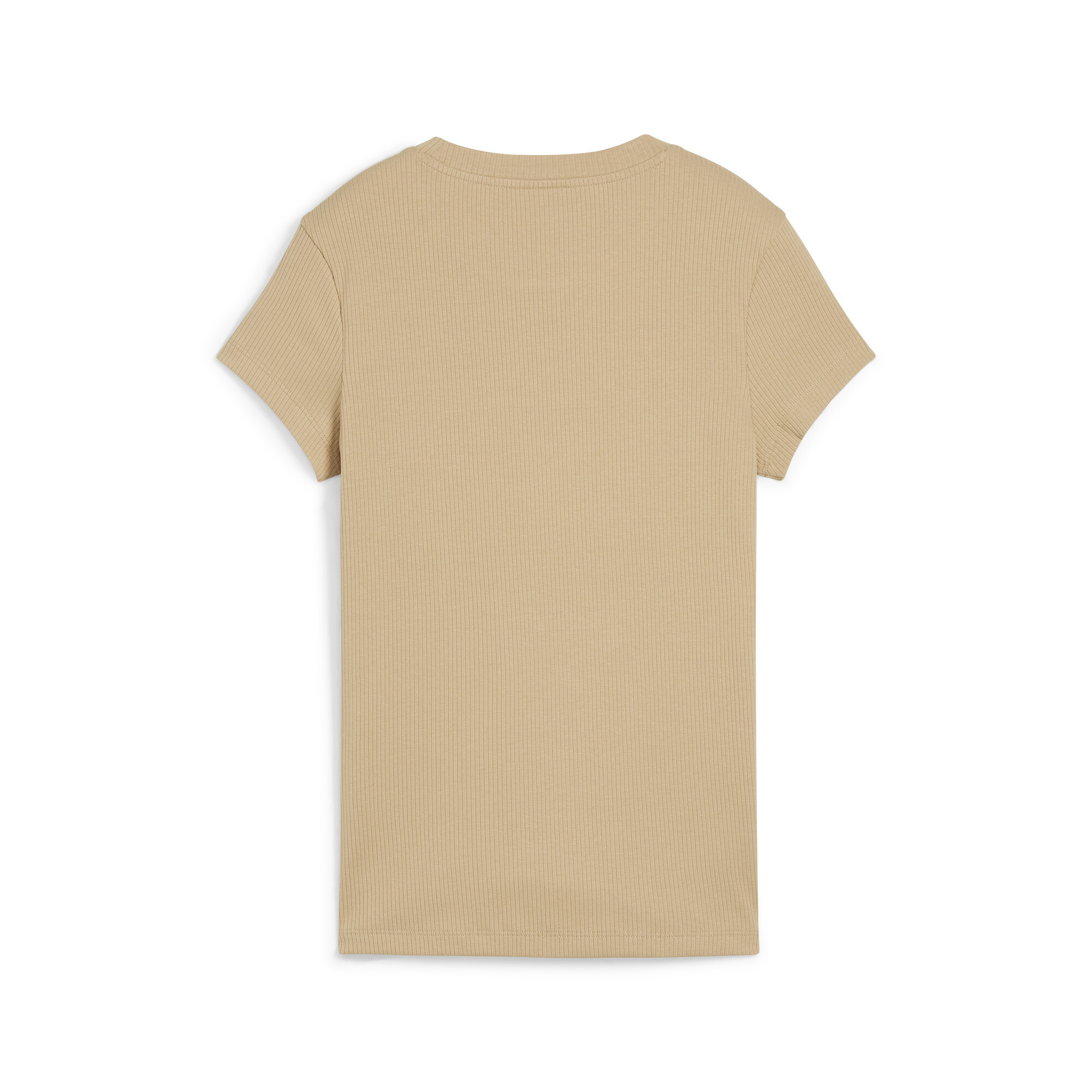 Women's PUMA CLASSICS Ribbed Slim T-Shirt In Beige, Size Large, Polyester