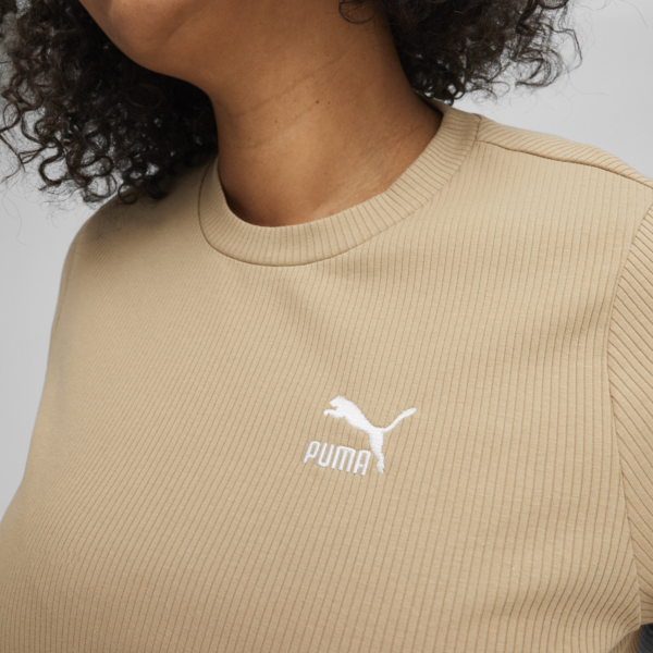Remera ajustada Classics de canalé para mujer, Prairie Tan, large-ARG